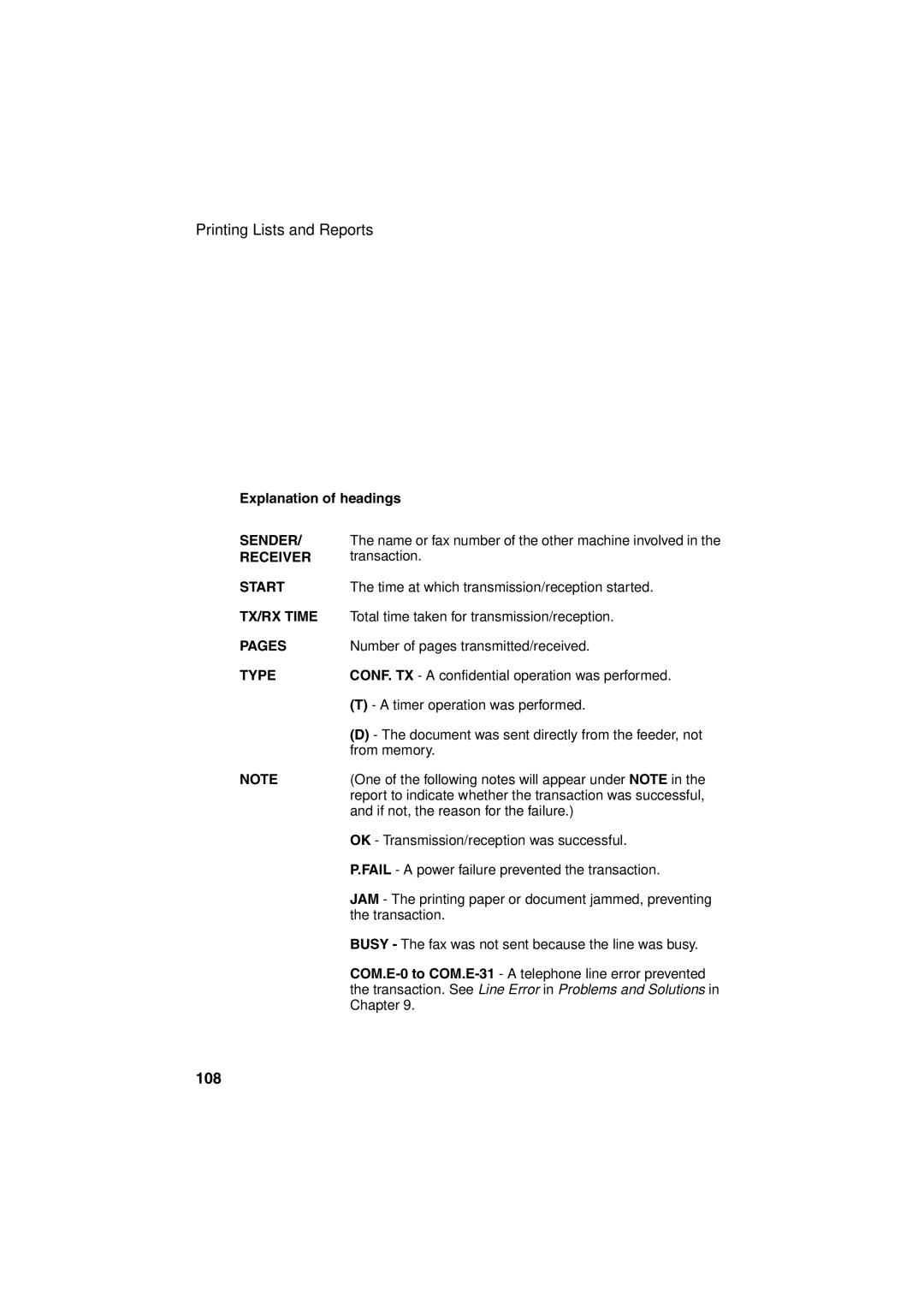 Sharp FO-5900 operation manual 108, Explanation of headings 