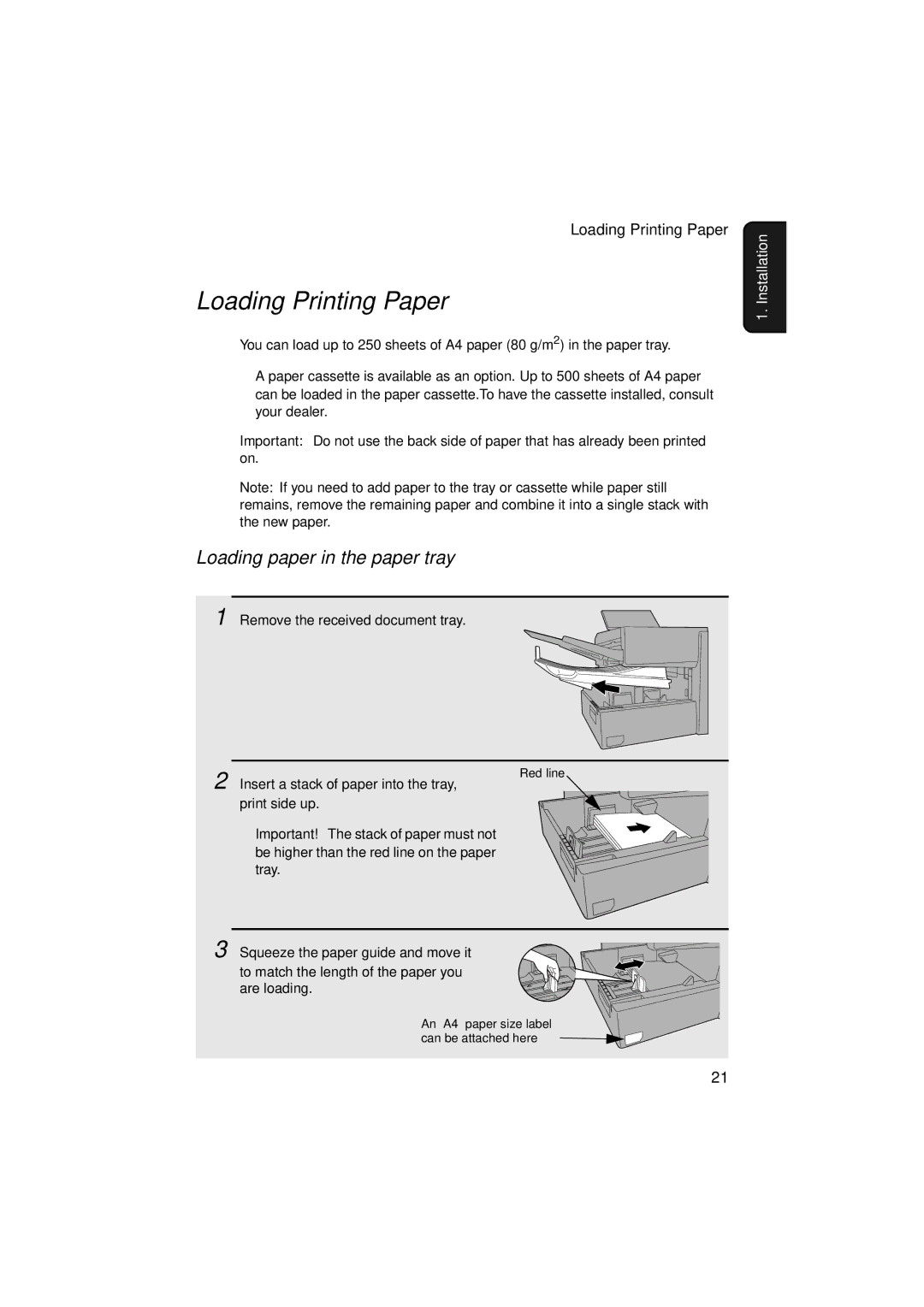 Sharp FO-5900 operation manual Loading Printing Paper, Loading paper in the paper tray, Remove the received document tray 