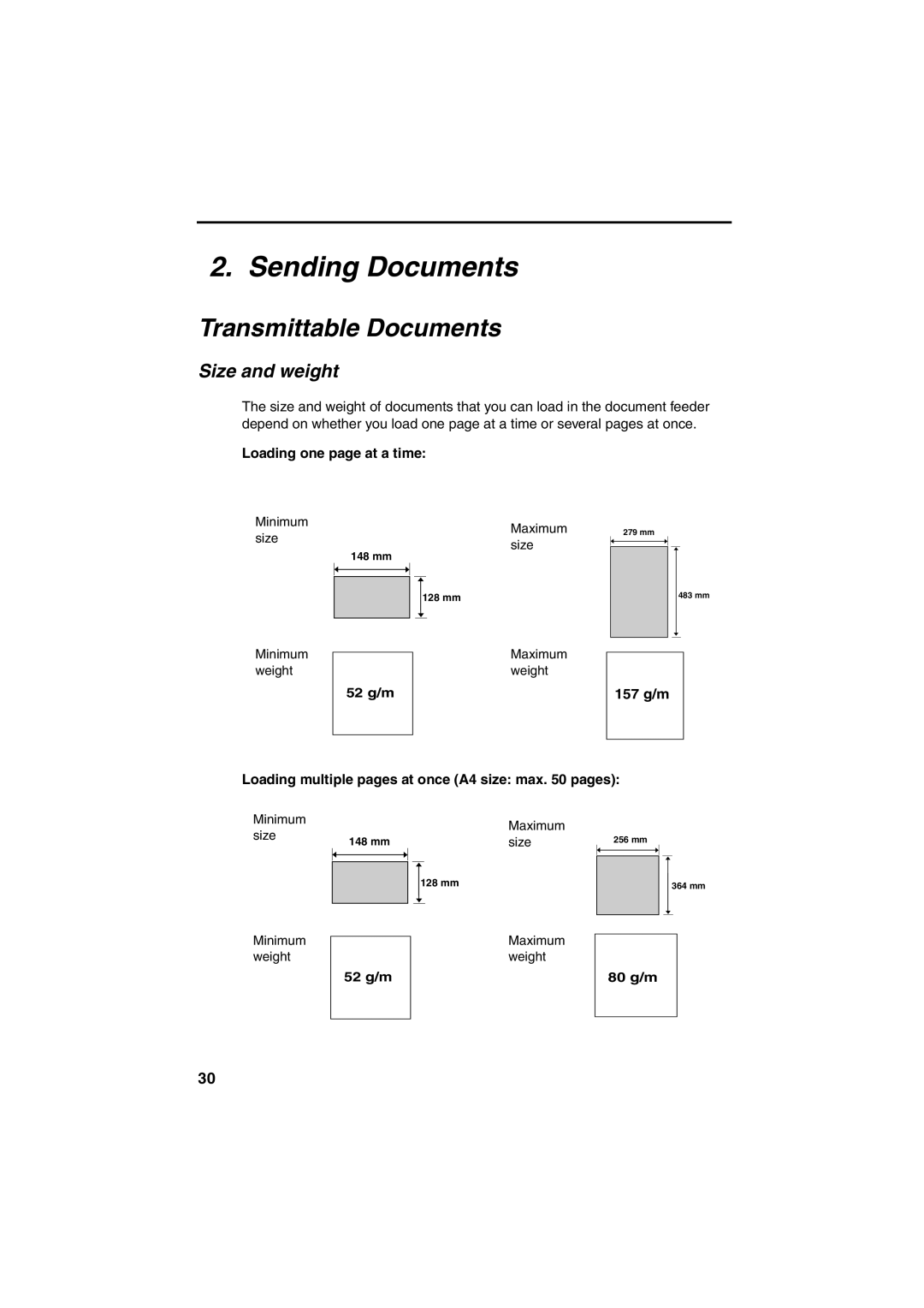 Sharp FO-5900 operation manual Sending Documents, Transmittable Documents, Size and weight, Loading one page at a time 