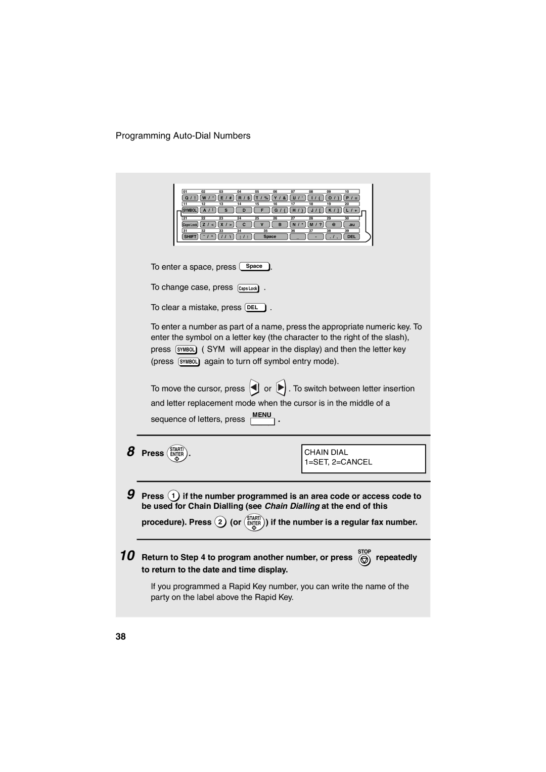 Sharp FO-5900 Return to to program another number, or press, Repeatedly, To return to the date and time display 