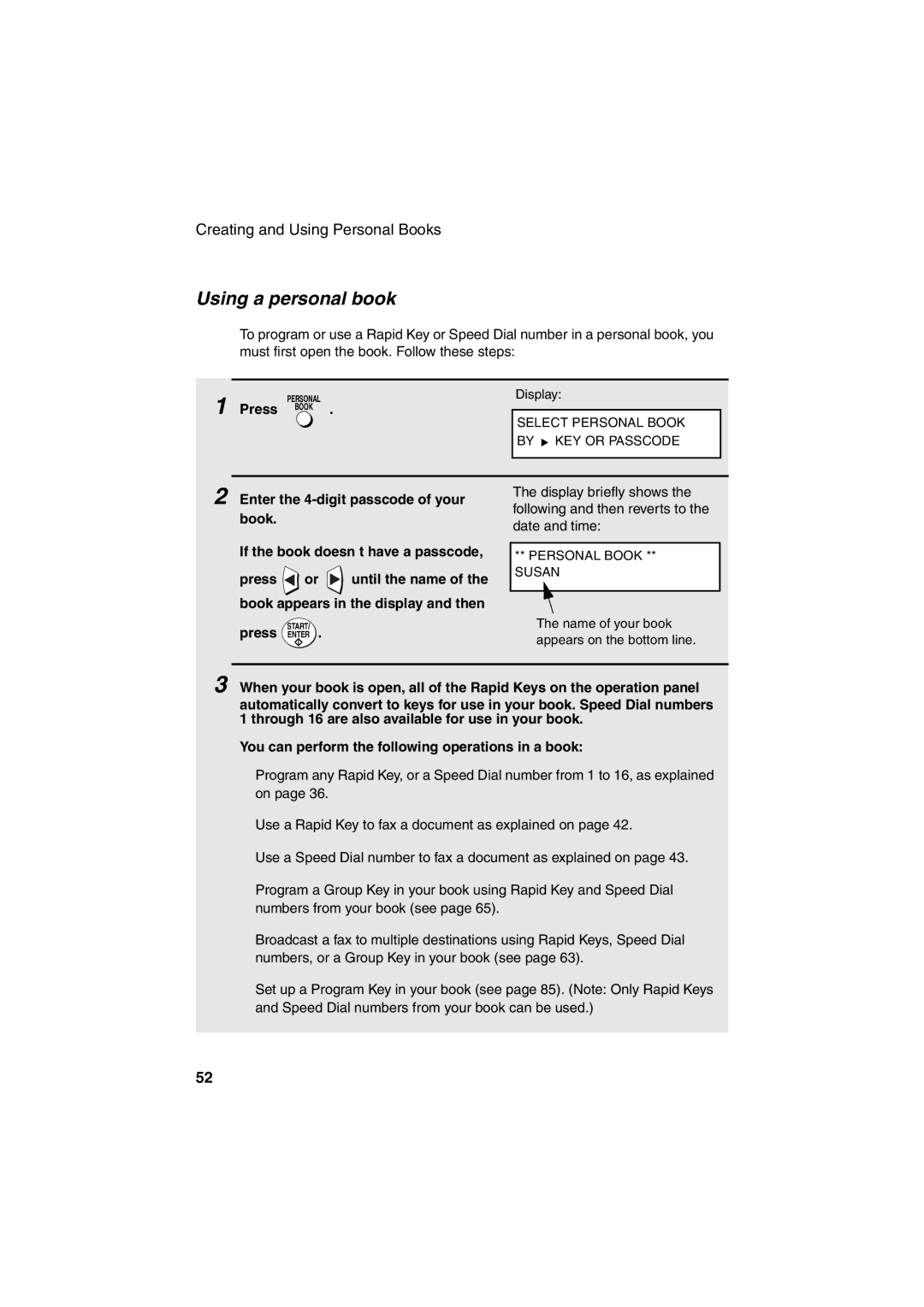 Sharp FO-5900 operation manual Using a personal book, Press Book 