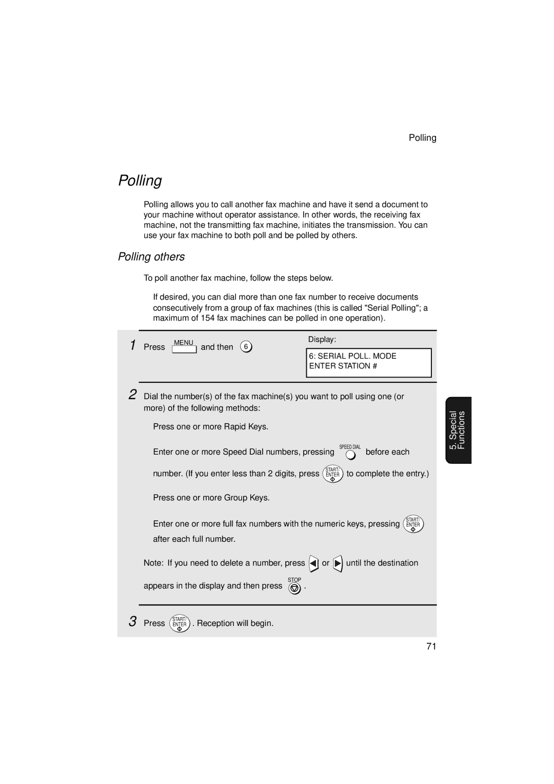 Sharp FO-5900 Polling others, Then, Number. If you enter less than 2 digits, press, Press Enter . Reception will begin 