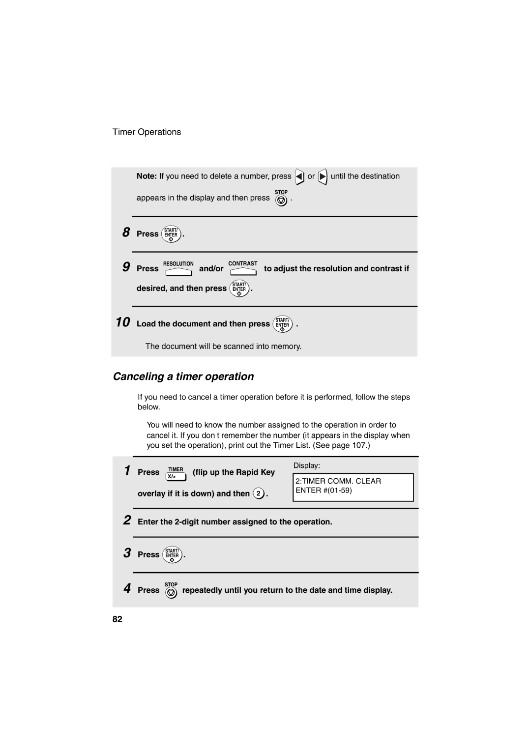 Sharp FO-5900 operation manual Canceling a timer operation, Enter the 2-digit number assigned to the operation 