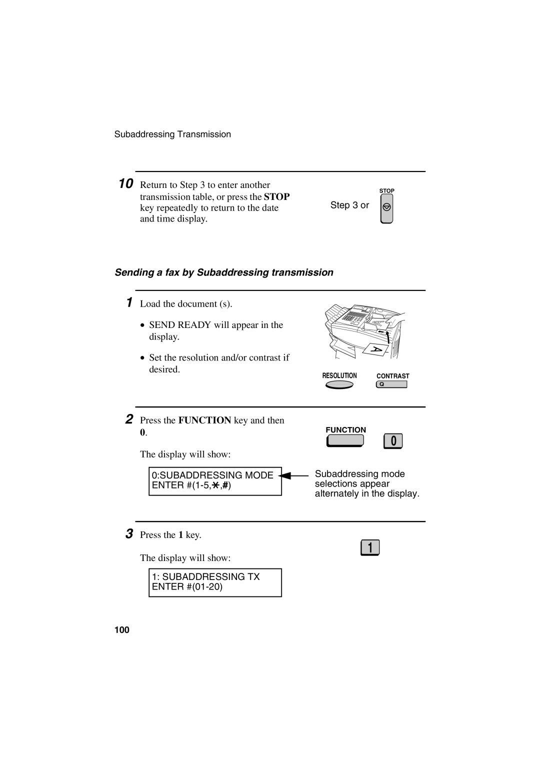 Sharp FO-6700 Sending a fax by Subaddressing transmission, Press the Function key and then Display will show 