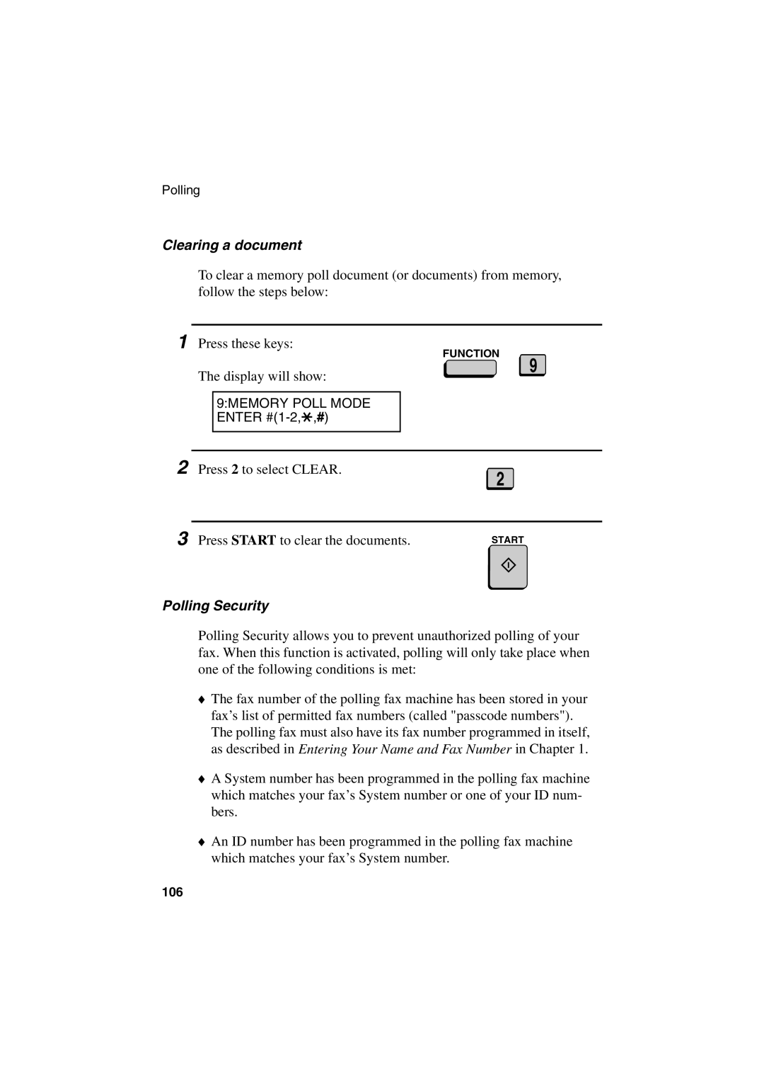 Sharp FO-6700 operation manual Clearing a document, Polling Security 