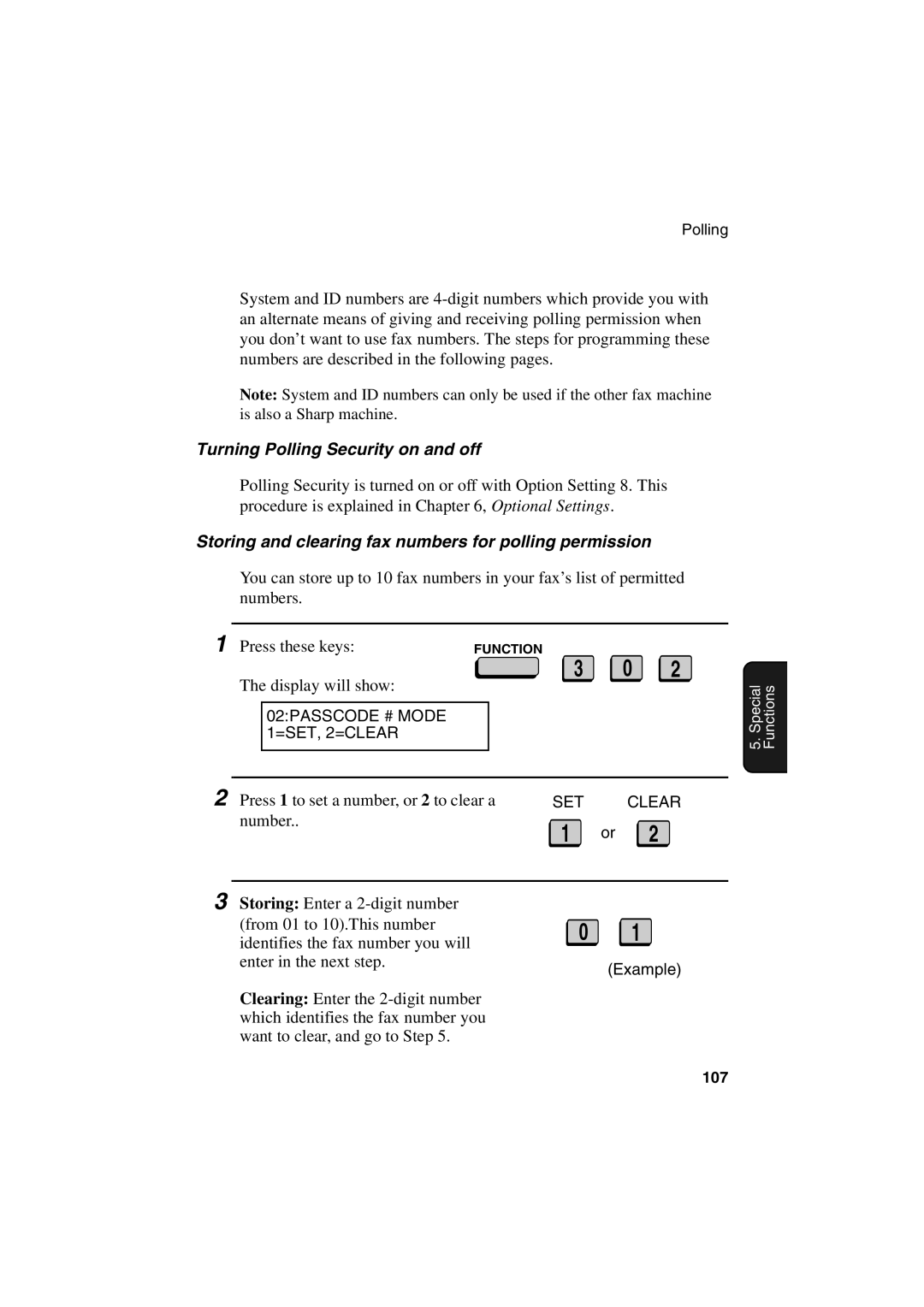 Sharp FO-6700 operation manual Turning Polling Security on and off, Storing and clearing fax numbers for polling permission 