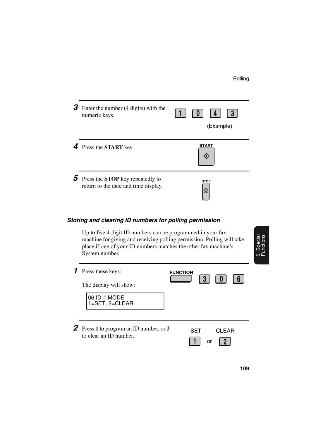 Sharp FO-6700 Enter the number 4 digits with Numeric keys, Storing and clearing ID numbers for polling permission 