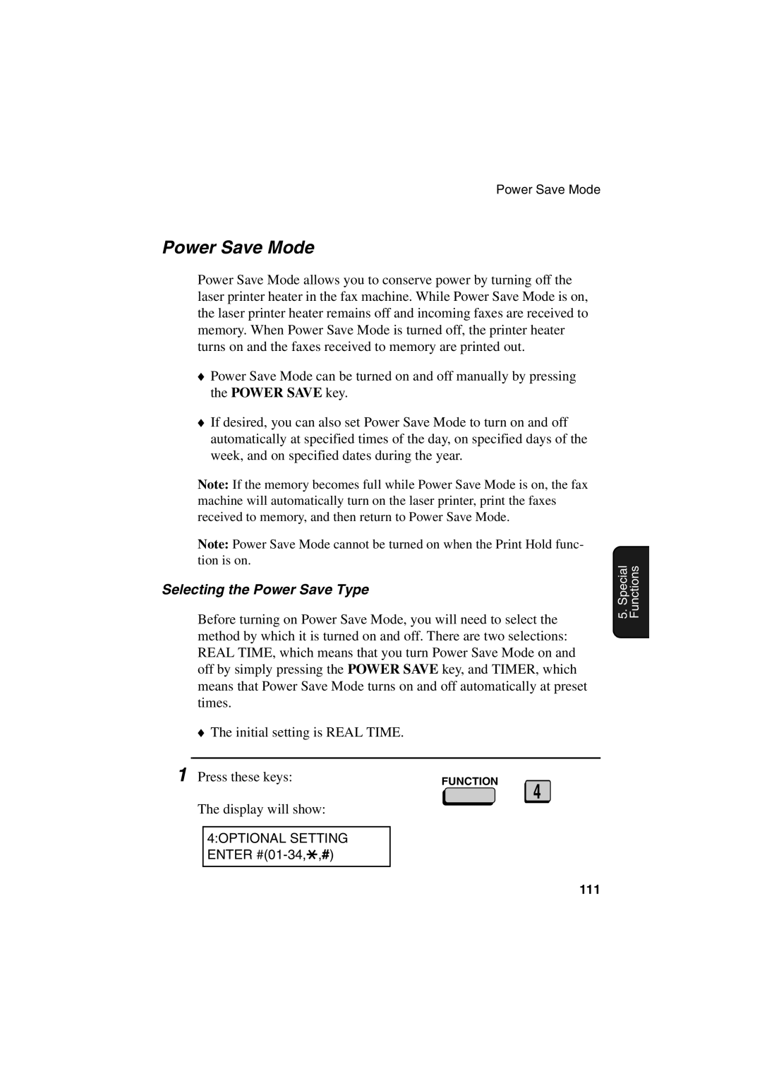 Sharp FO-6700 operation manual Power Save Mode, Selecting the Power Save Type 