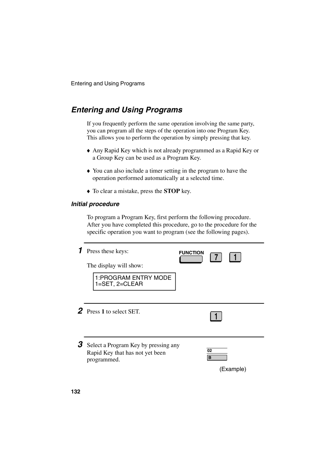 Sharp FO-6700 operation manual Entering and Using Programs, Initial procedure 