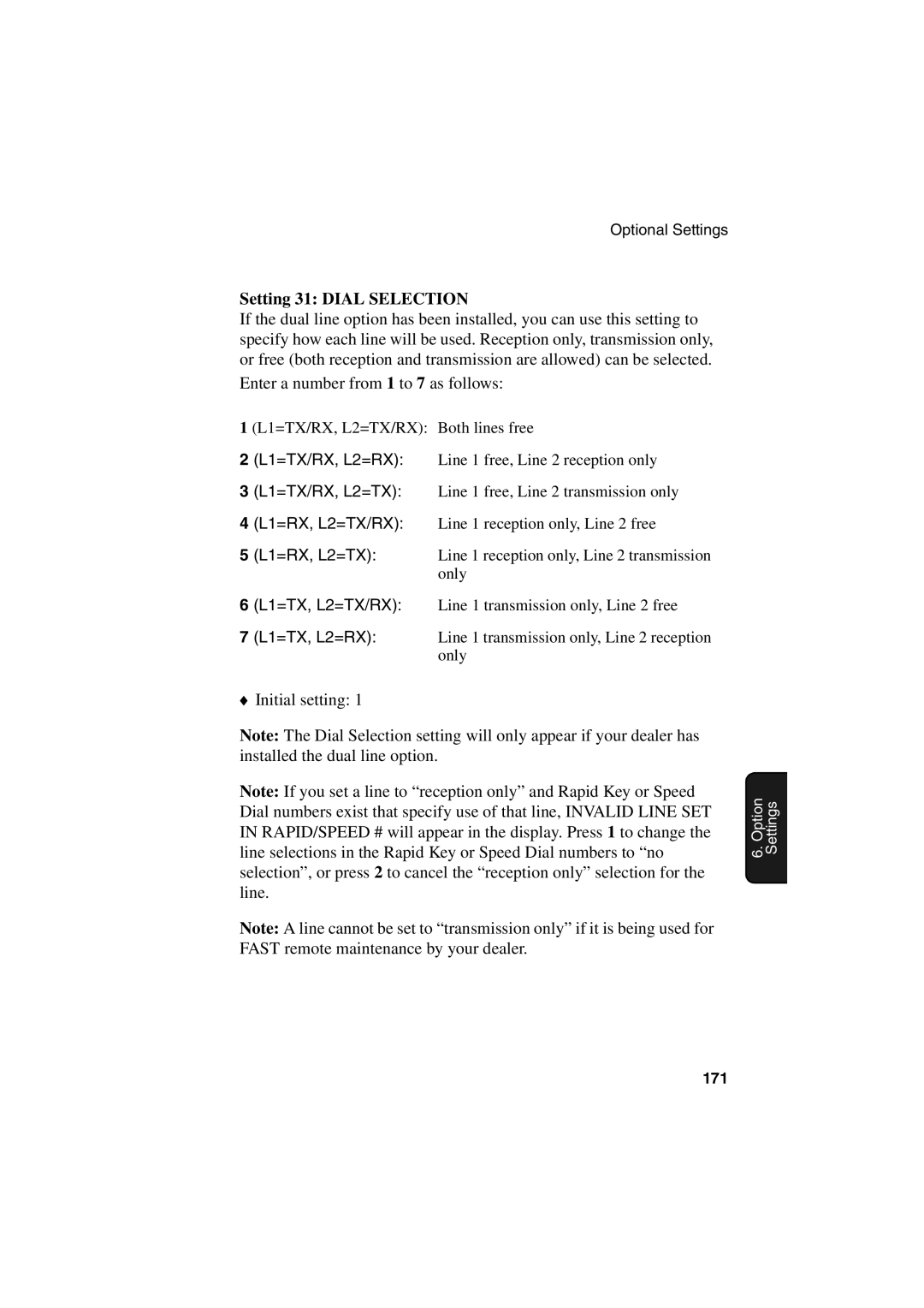 Sharp FO-6700 operation manual Setting 31 Dial Selection 