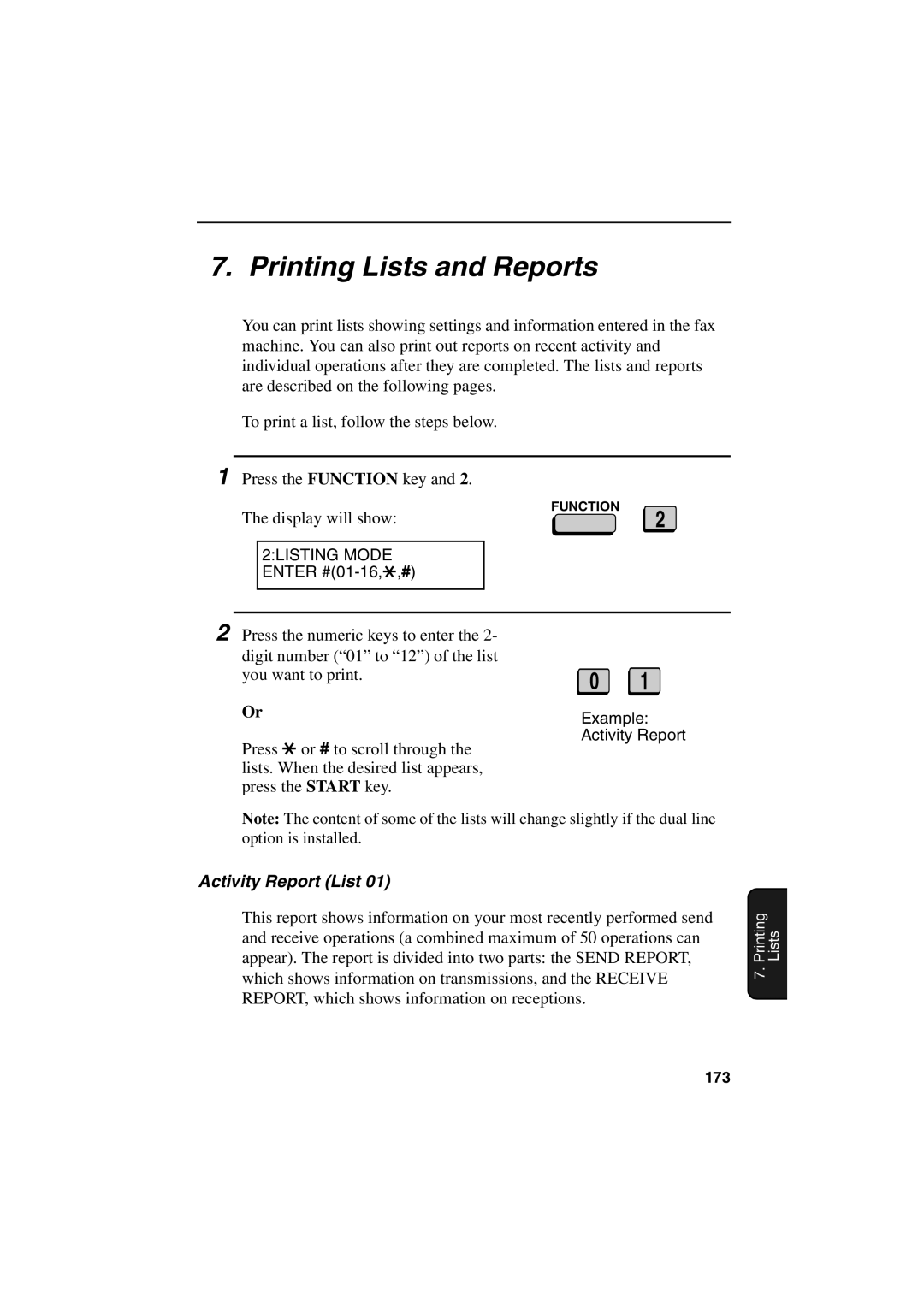 Sharp FO-6700 operation manual Printing Lists and Reports, Activity Report List 