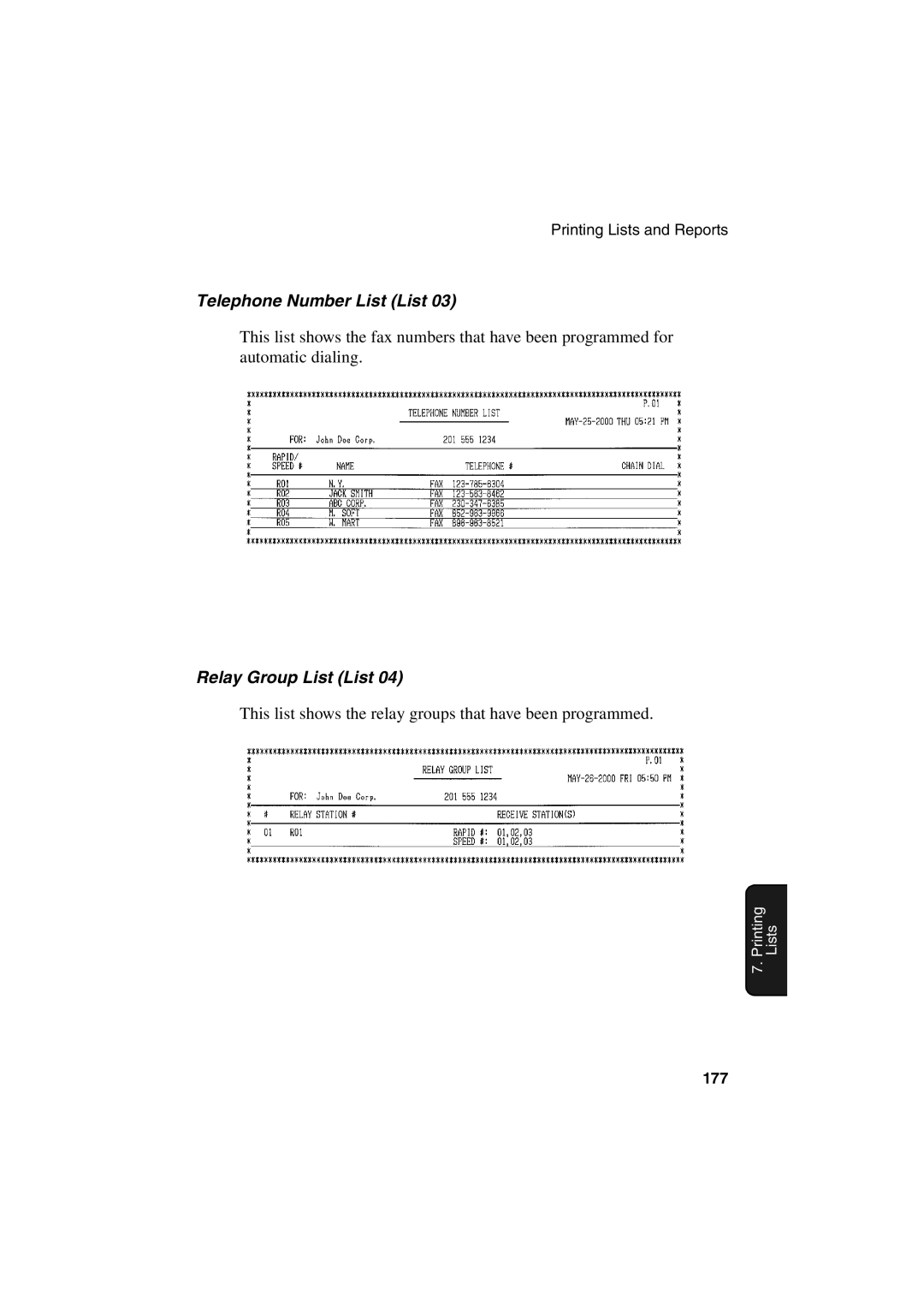 Sharp FO-6700 operation manual Telephone Number List List, Relay Group List List 