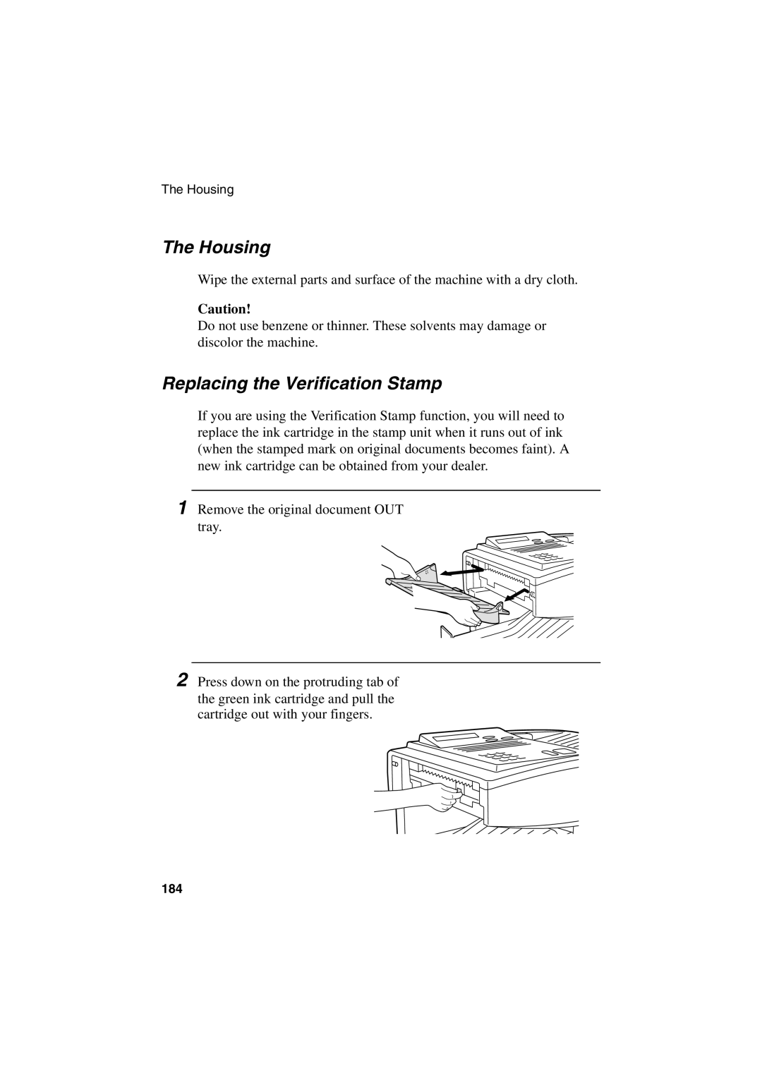 Sharp FO-6700 operation manual Housing, Replacing the Verification Stamp 