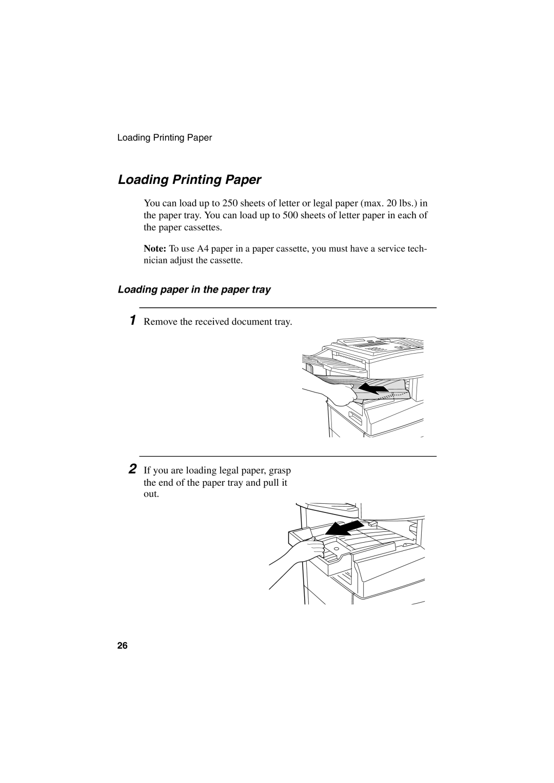 Sharp FO-6700 operation manual Loading Printing Paper, Loading paper in the paper tray 