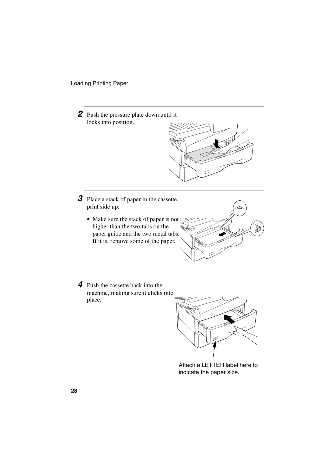 Sharp FO-6700 operation manual Attach a Letter label here to indicate the paper size 