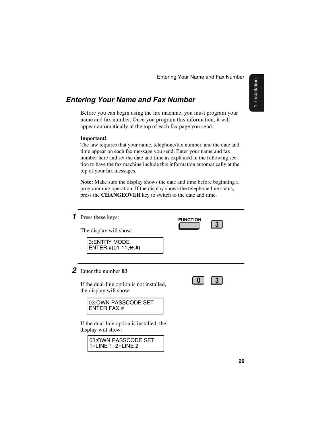 Sharp FO-6700 operation manual Entering Your Name and Fax Number 