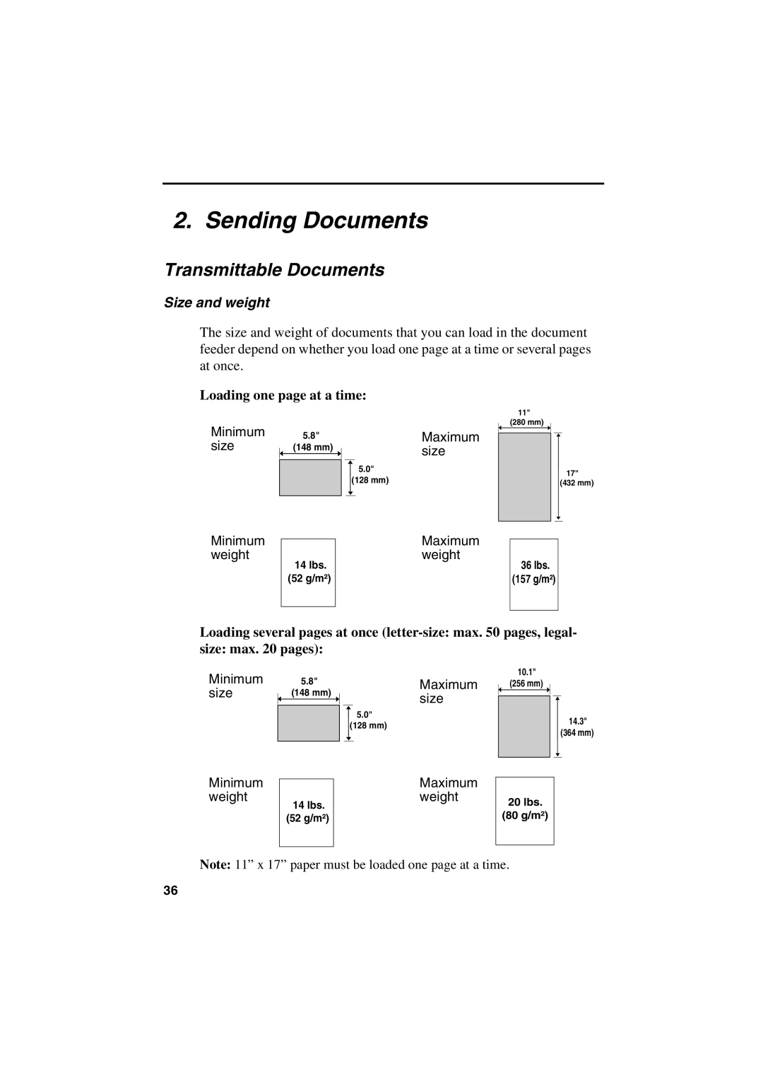 Sharp FO-6700 operation manual Transmittable Documents, Size and weight, Loading one page at a time 