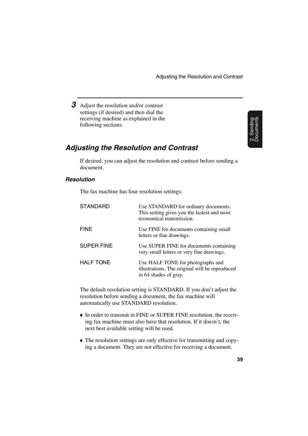 Sharp FO-6700 operation manual Adjusting the Resolution and Contrast 