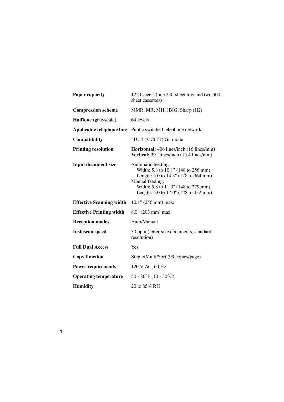 Sharp FO-6700 operation manual Paper capacity 