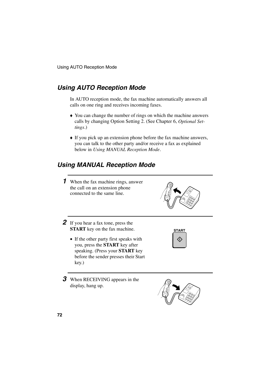 Sharp FO-6700 operation manual Using Auto Reception Mode, Using Manual Reception Mode 