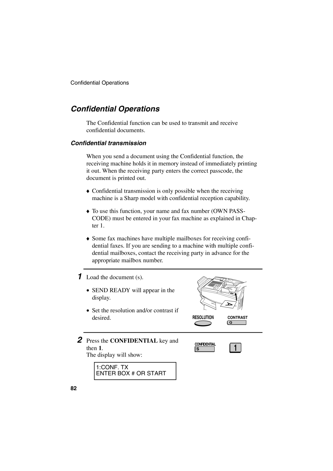 Sharp FO-6700 operation manual Confidential Operations, Confidential transmission 