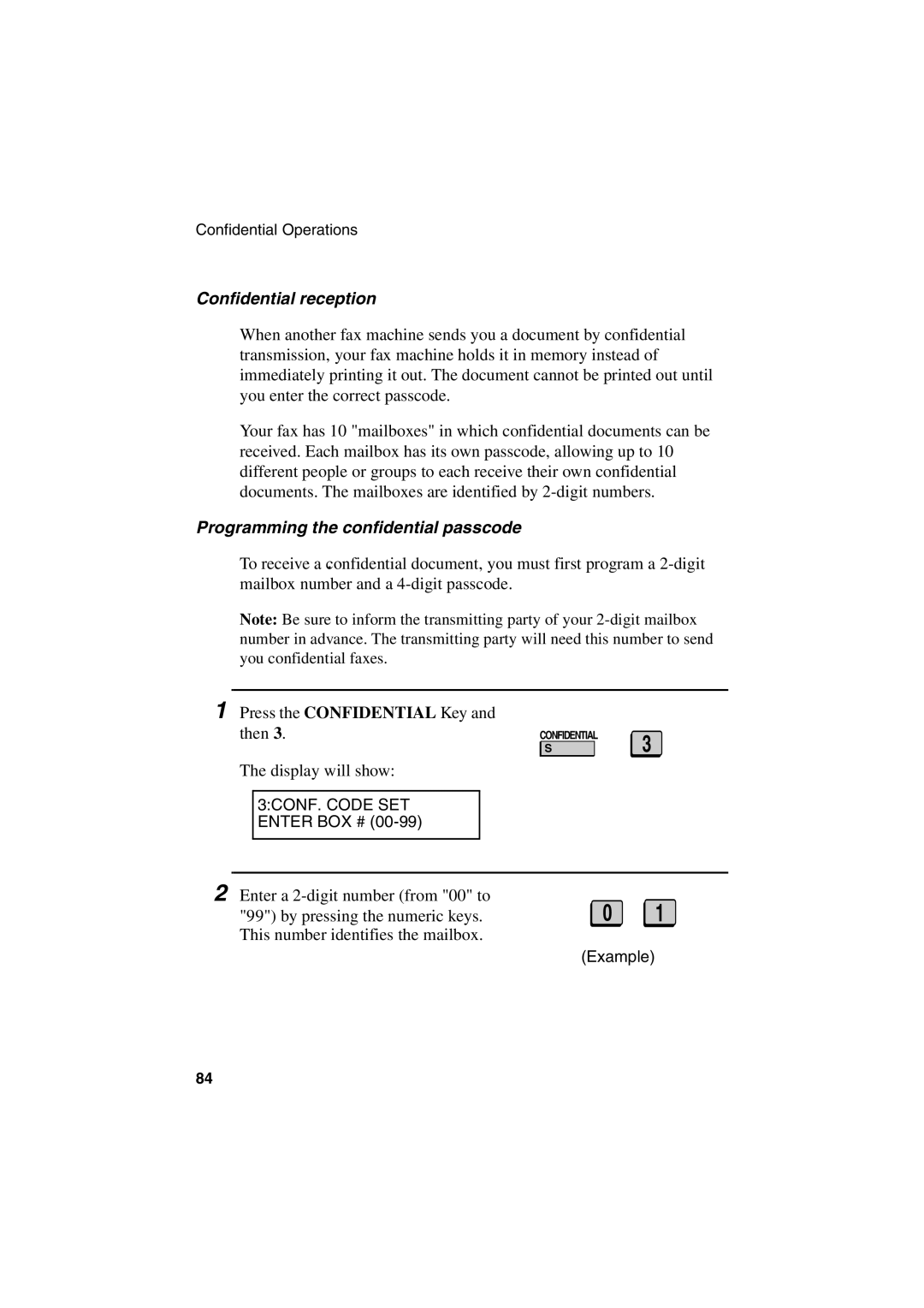 Sharp FO-6700 operation manual Confidential reception, Programming the confidential passcode 