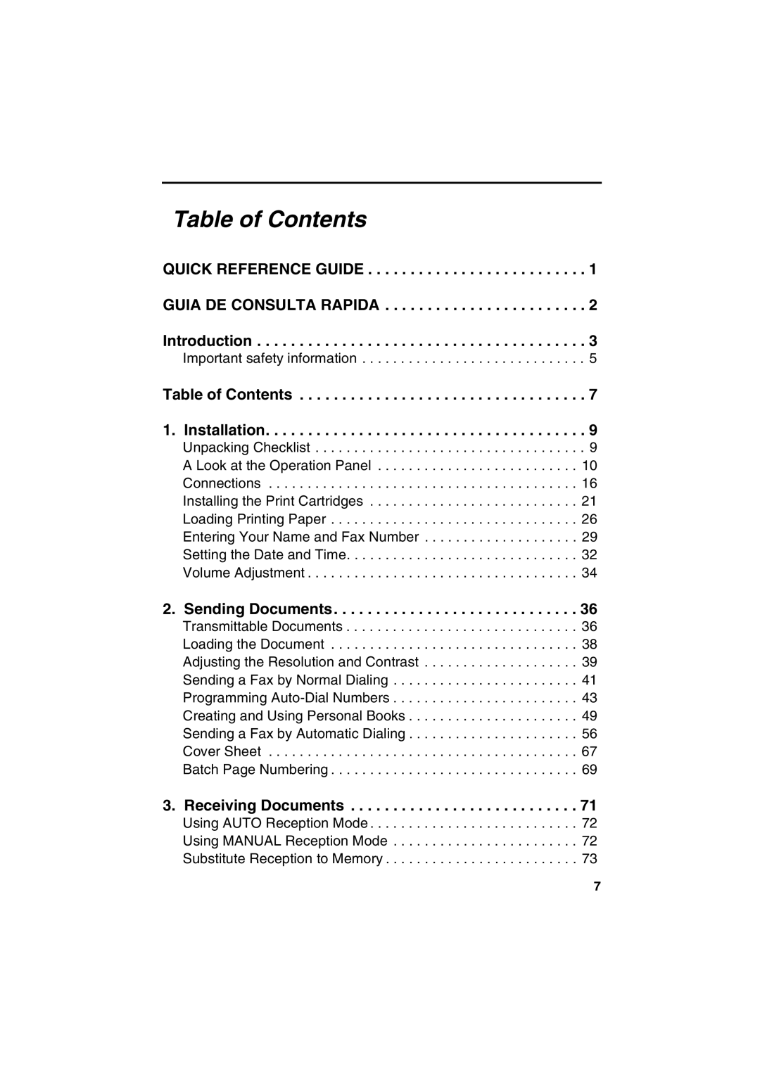 Sharp FO-6700 operation manual Table of Contents 