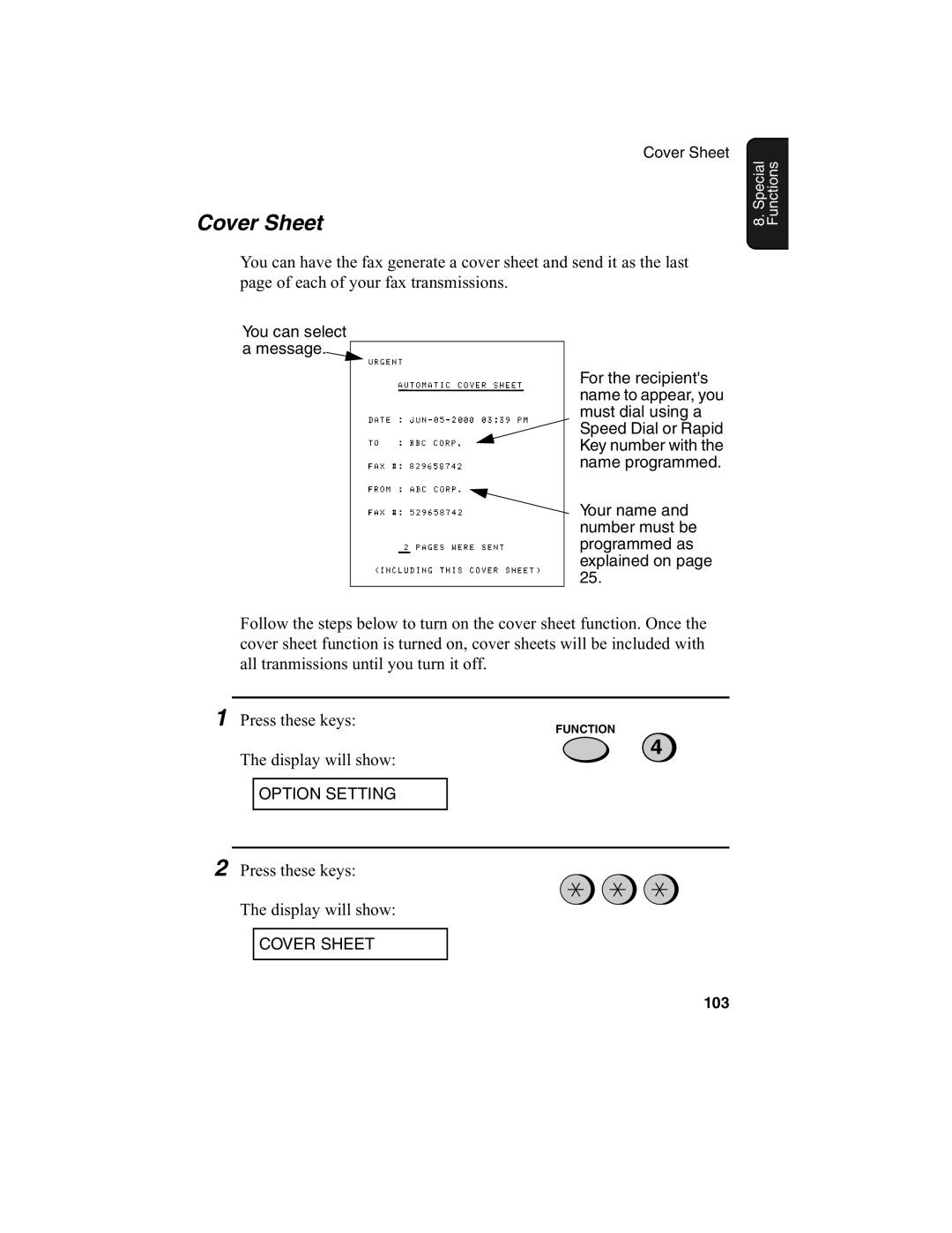 Sharp FO-775L manual Cover Sheet, You can select a message 