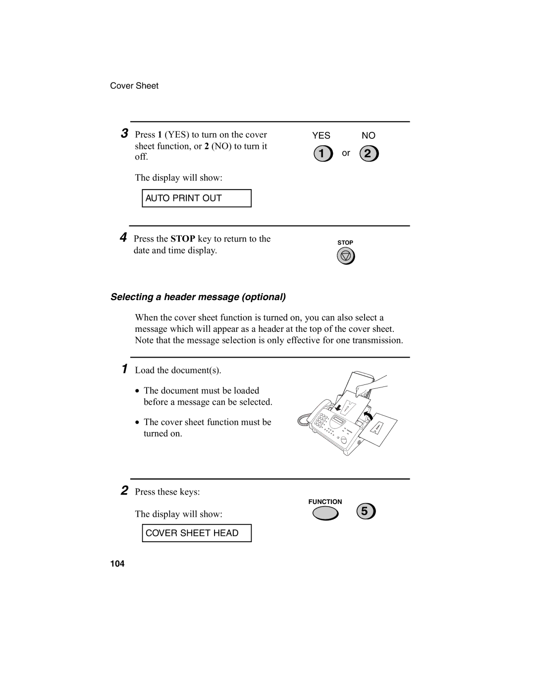 Sharp FO-775L manual Selecting a header message optional, Display will show 