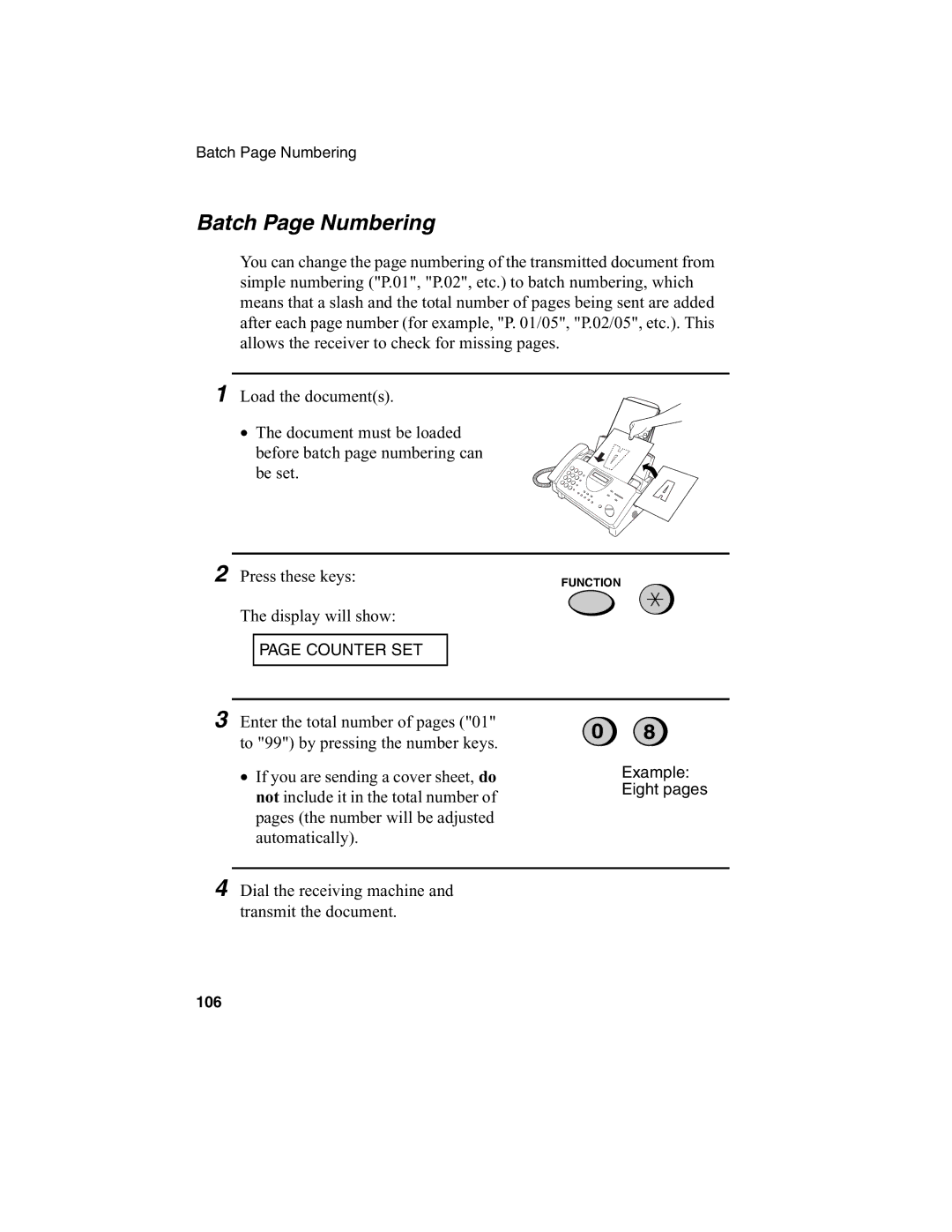 Sharp FO-775L manual Batch Page Numbering, Press these keys 