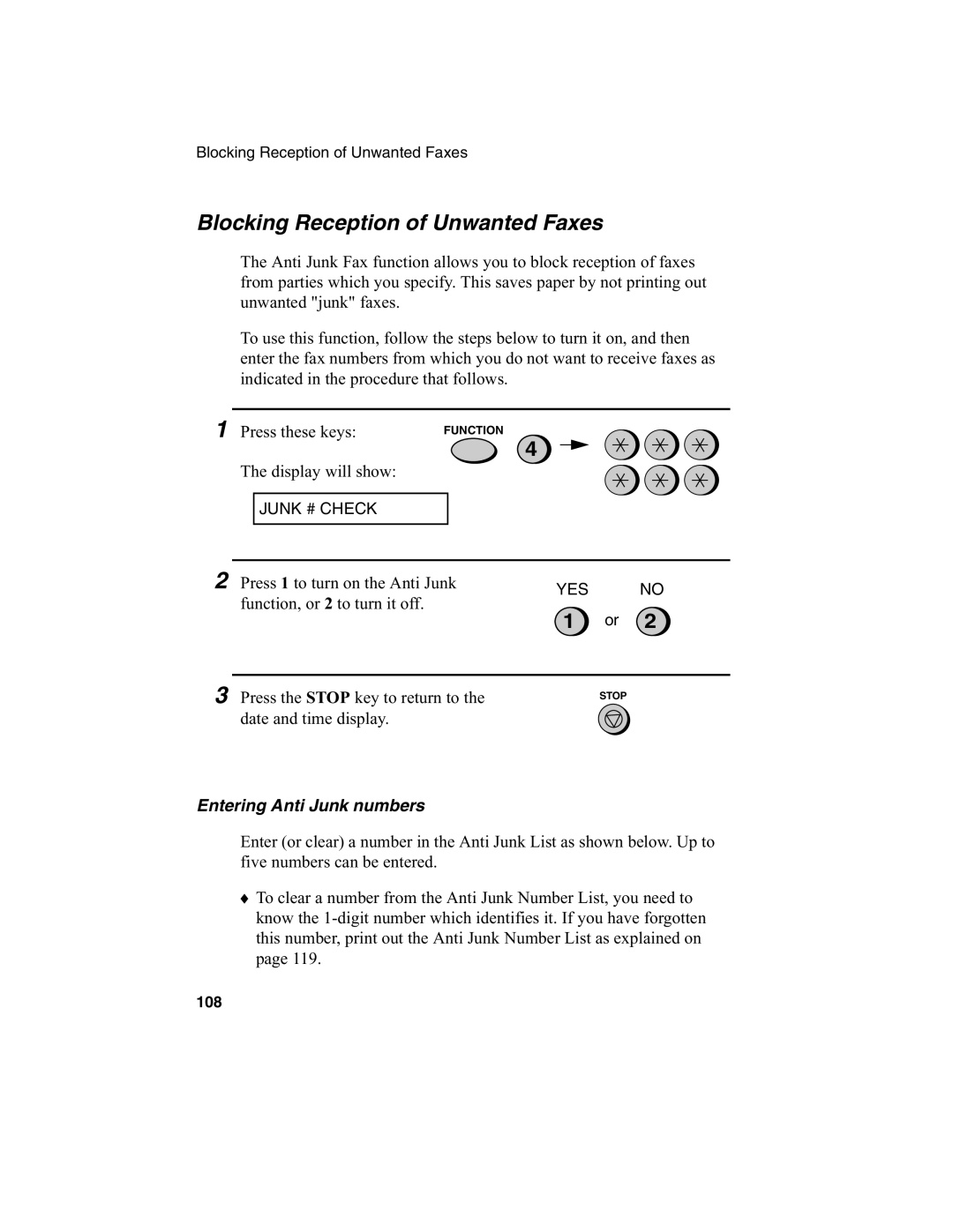 Sharp FO-775L manual Blocking Reception of Unwanted Faxes, Entering Anti Junk numbers 