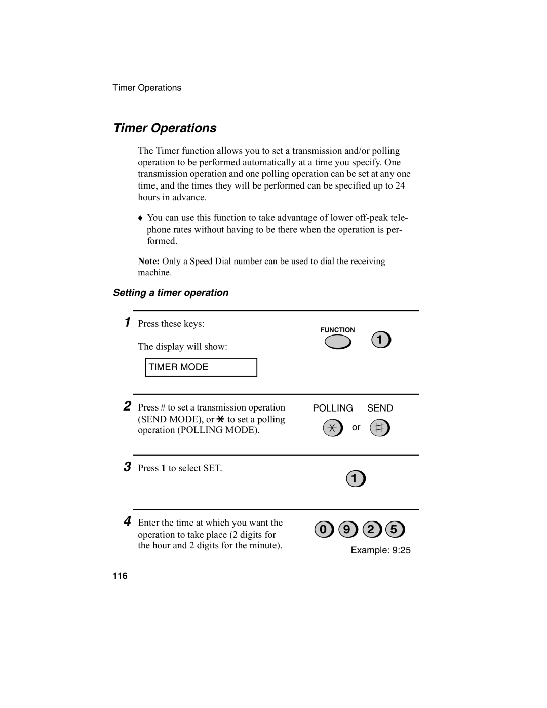 Sharp FO-775L manual Timer Operations, Setting a timer operation 