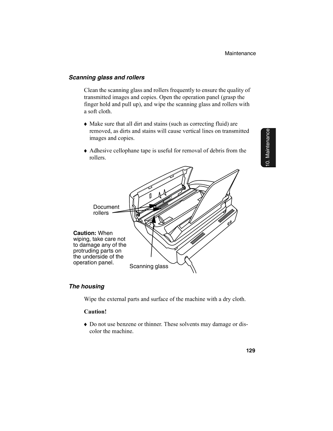 Sharp FO-775L manual Scanning glass and rollers, Housing 