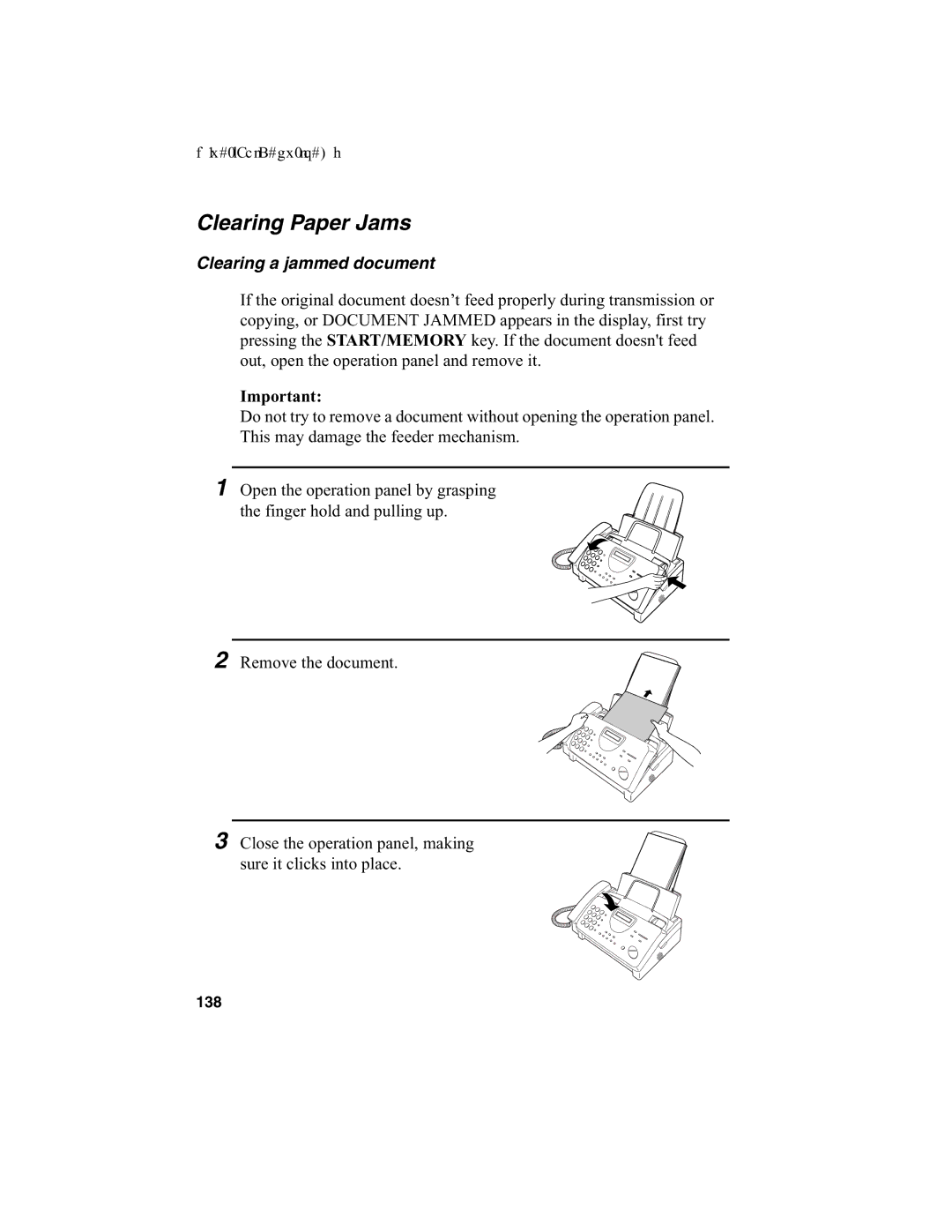 Sharp FO-775L manual Clearing Paper Jams, Clearing a jammed document 