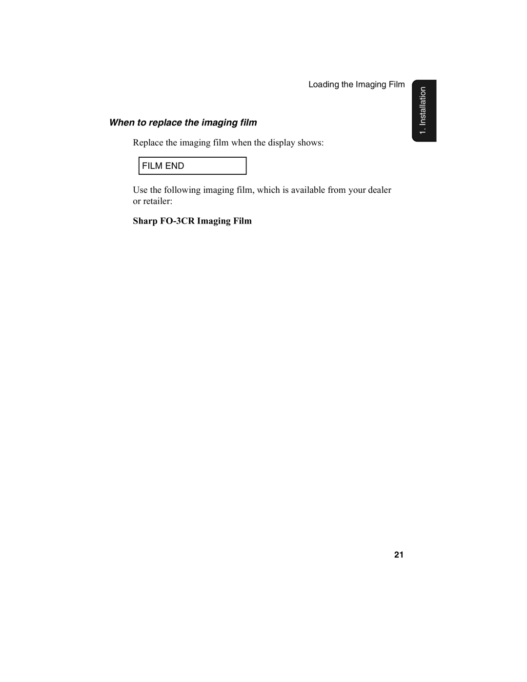 Sharp FO-775L manual When to replace the imaging film, Sharp FO-3CR Imaging Film 