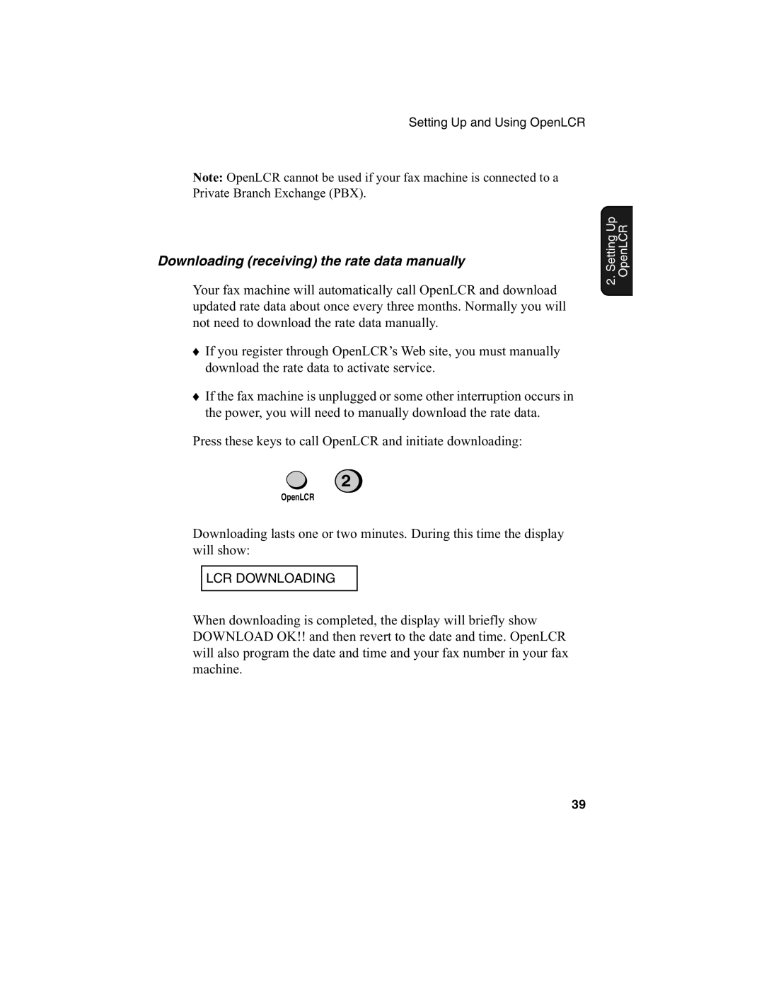 Sharp FO-775L Downloading receiving the rate data manually 