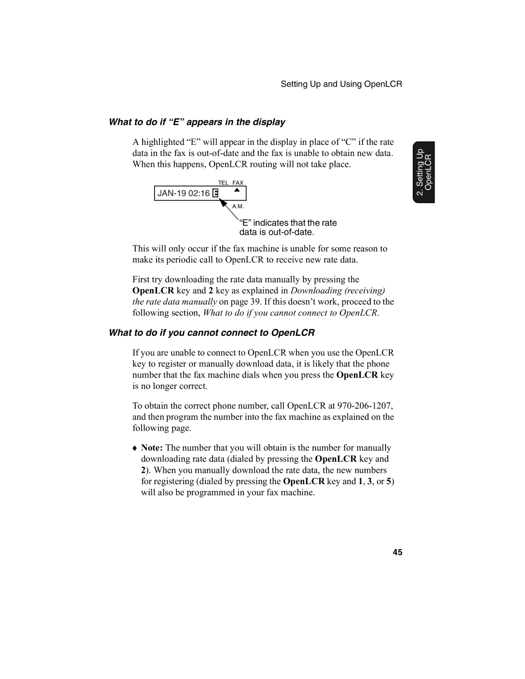 Sharp FO-775L manual What to do if E appears in the display, What to do if you cannot connect to OpenLCR 