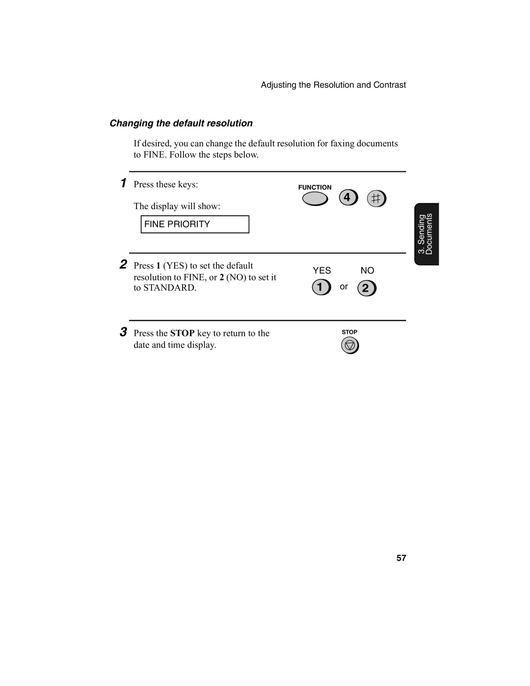 Sharp FO-775L manual Changing the default resolution, Press these keys 