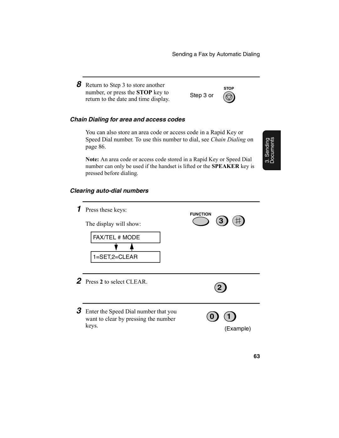 Sharp FO-775L manual Chain Dialing for area and access codes, Clearing auto-dial numbers 