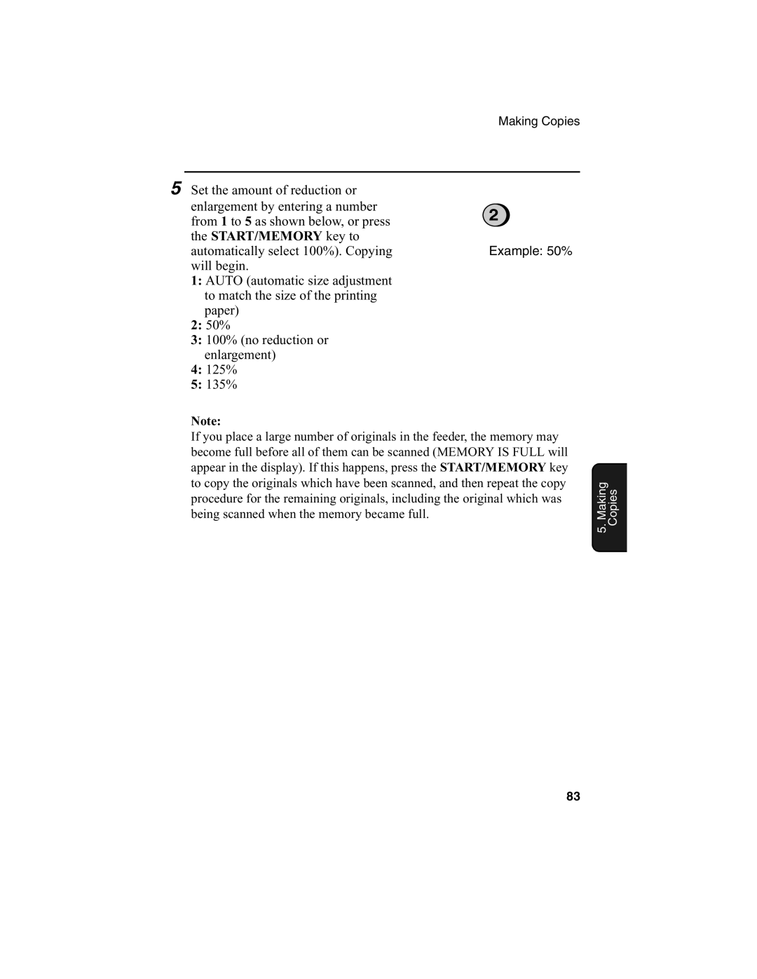 Sharp FO-775L manual START/MEMORY key to 