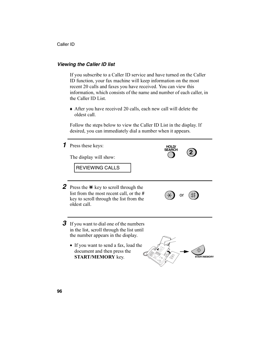 Sharp FO-775L manual Viewing the Caller ID list, START/MEMORY key 