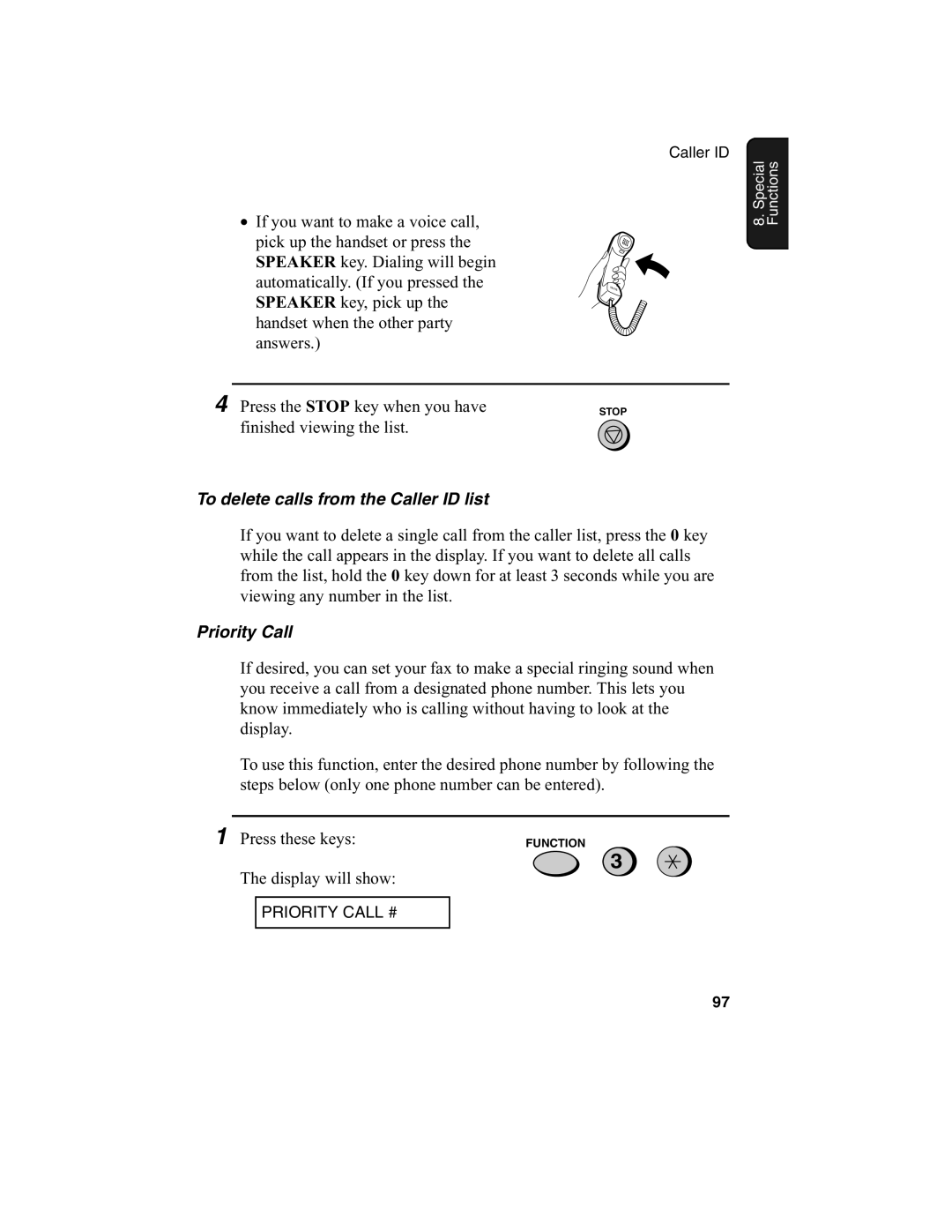 Sharp FO-775L manual To delete calls from the Caller ID list, Priority Call 