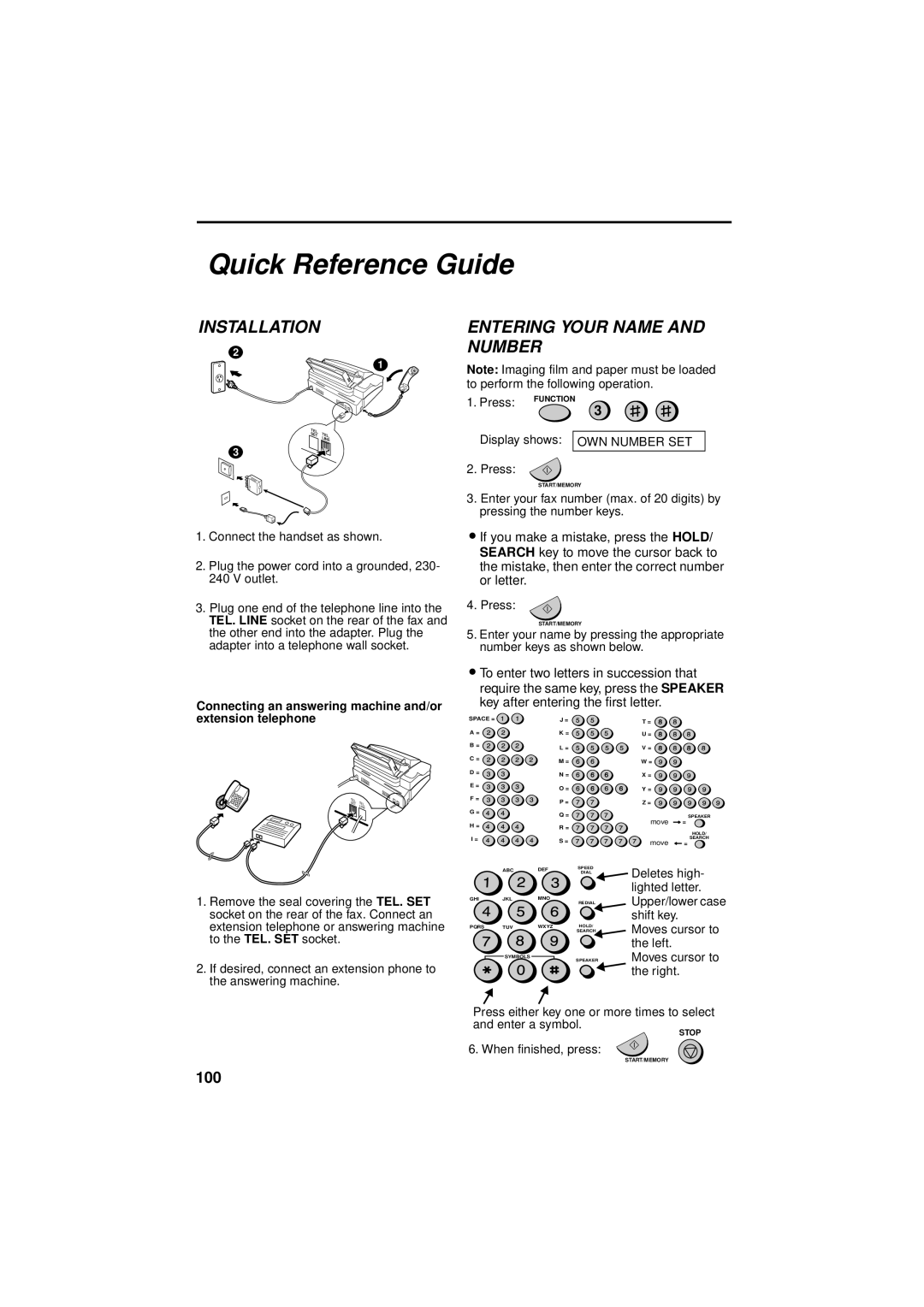 Sharp FO-781 operation manual Quick Reference Guide, Installation 