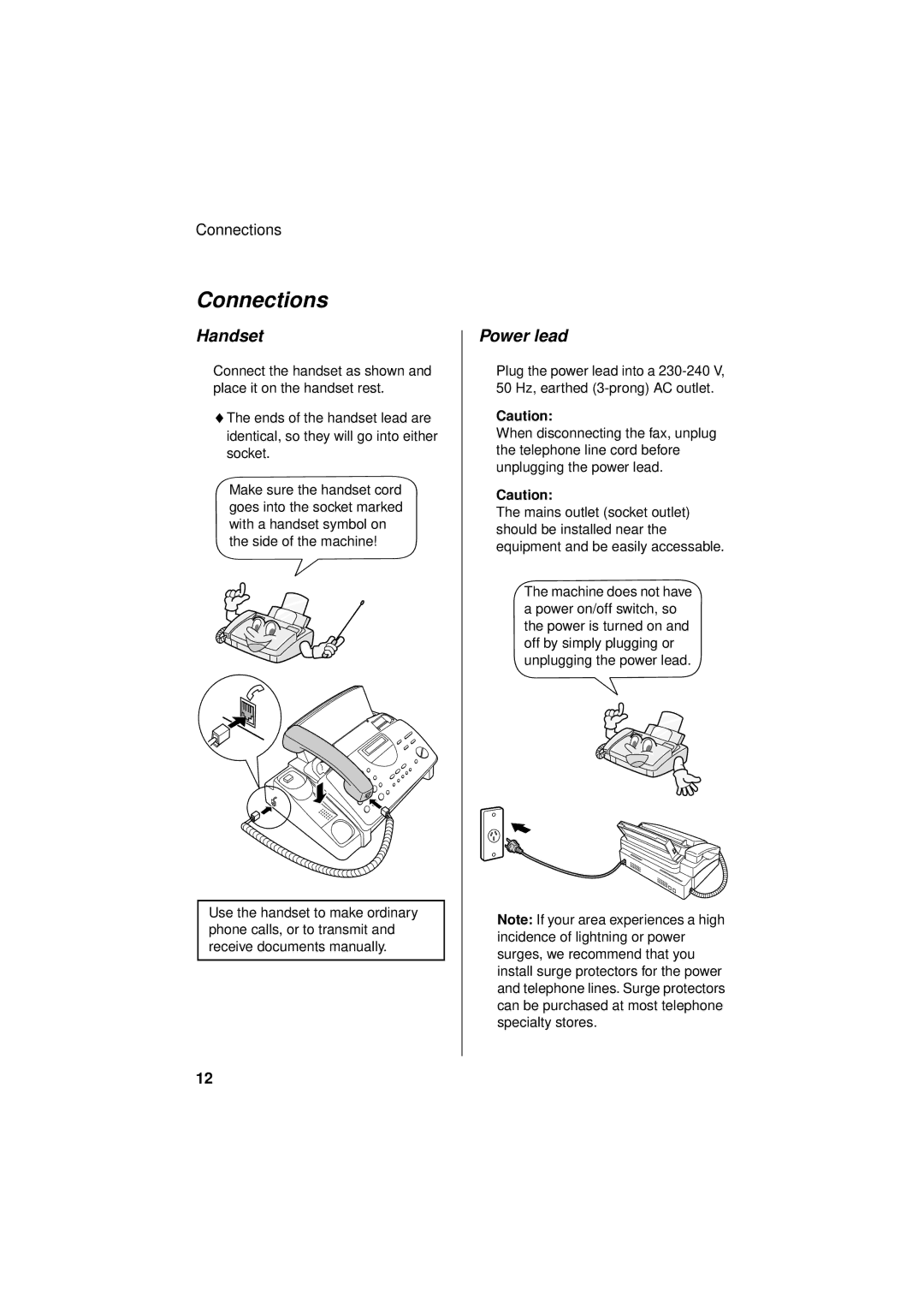 Sharp FO-781 operation manual Connections, Handset, Power lead 