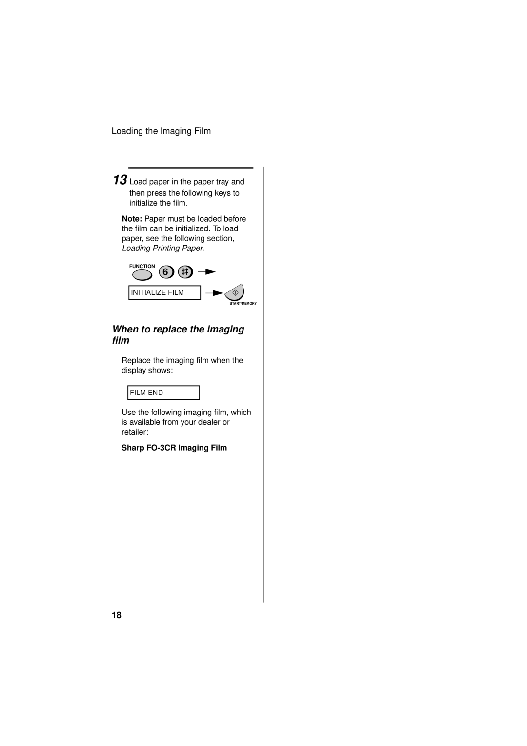 Sharp FO-781 operation manual When to replace the imaging film, Sharp FO-3CR Imaging Film 