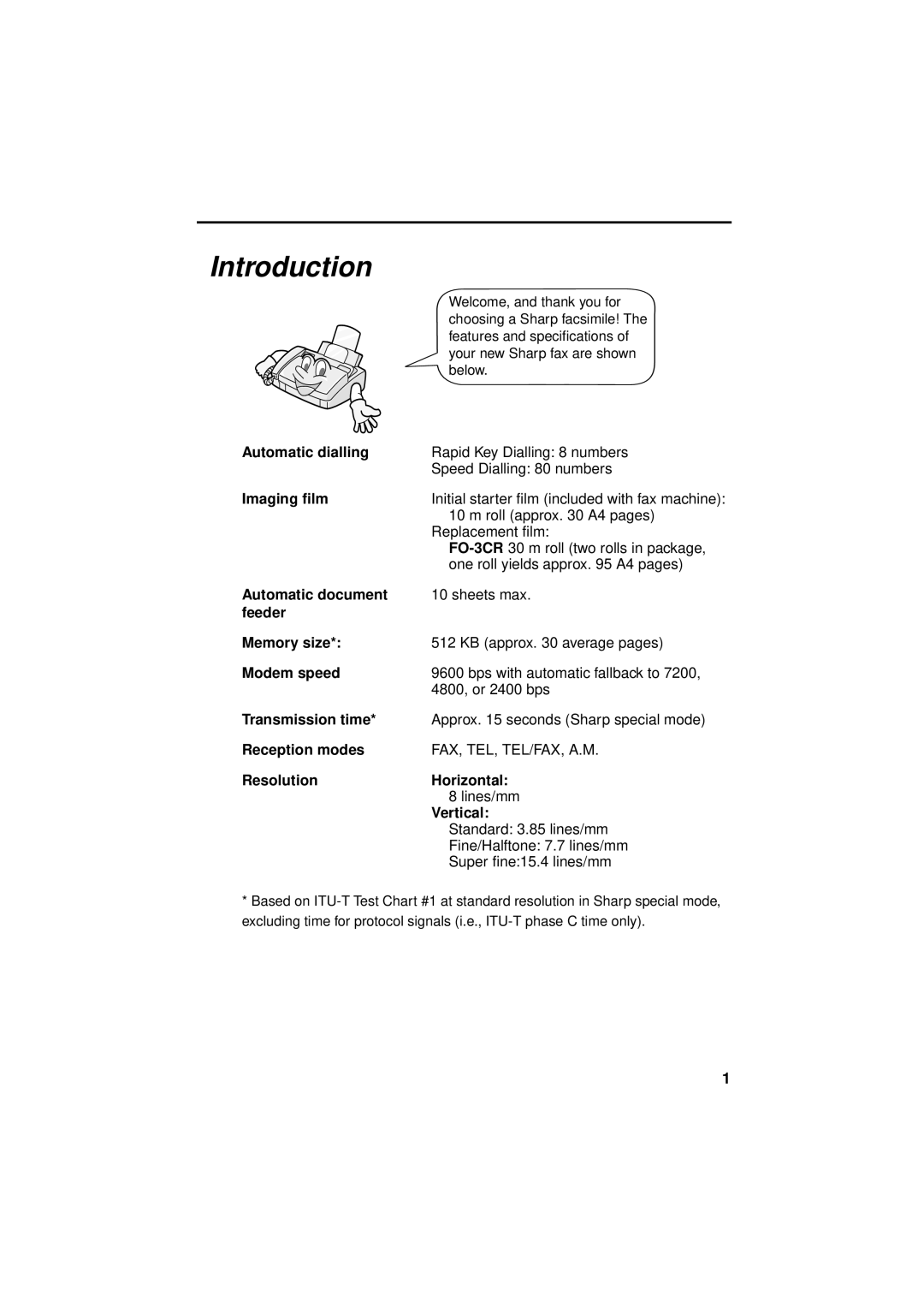 Sharp FO-781 operation manual Introduction, Initial starter film included with fax machine 