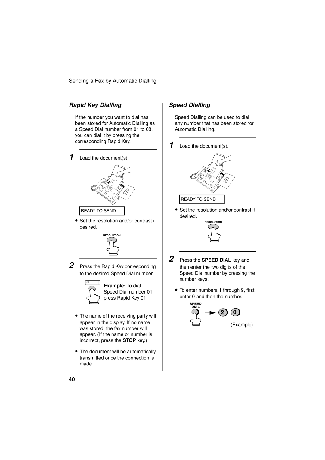 Sharp FO-781 operation manual Rapid Key Dialling, Speed Dialling 