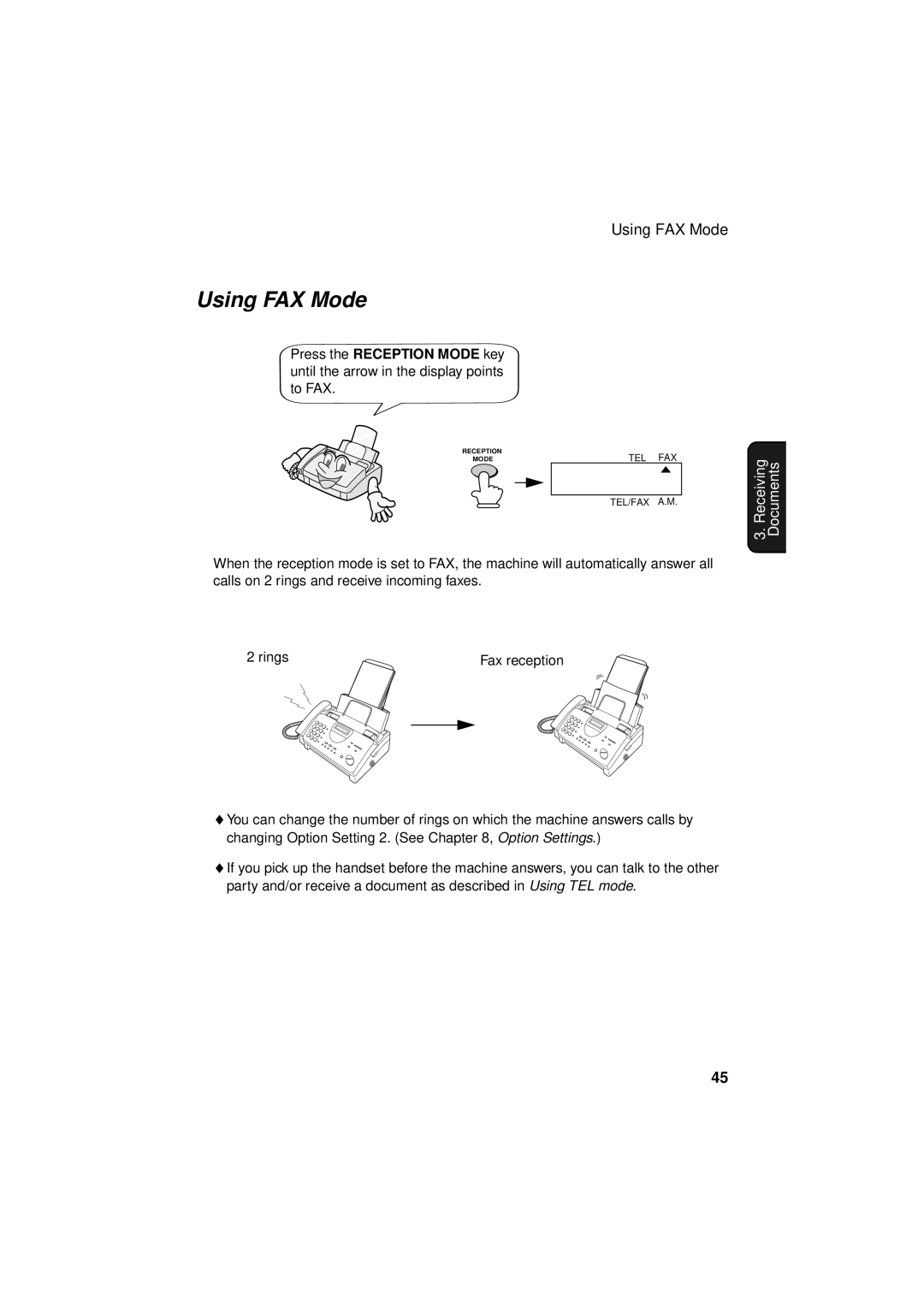 Sharp FO-781 operation manual Using FAX Mode, Receiving Documents 