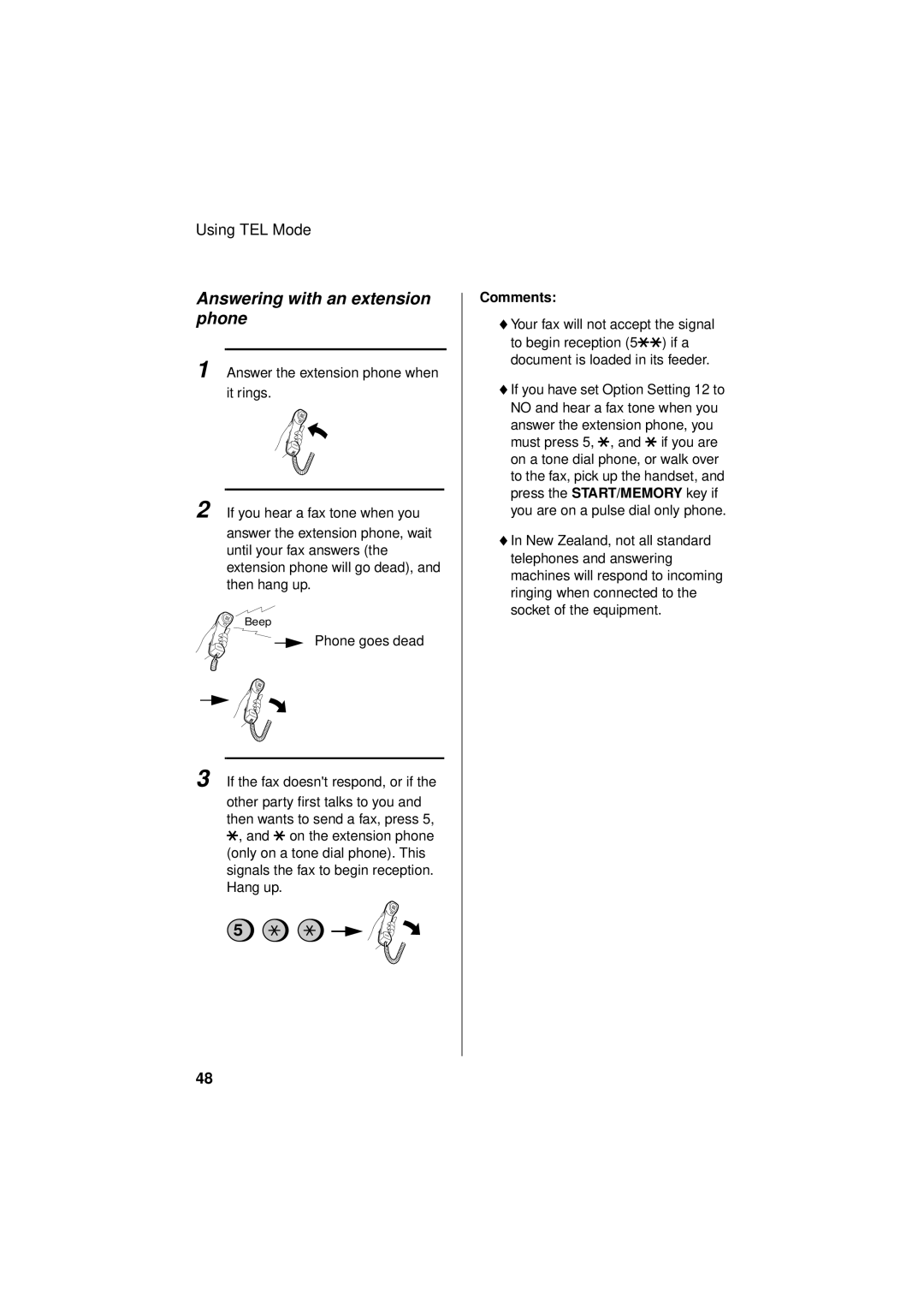 Sharp FO-781 operation manual Answering with an extension phone, Comments 