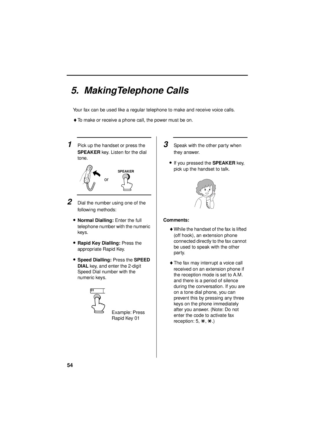 Sharp FO-781 operation manual MakingTelephone Calls, Comments 